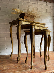 Nest of Florentine Side Tables in Gold and Blue