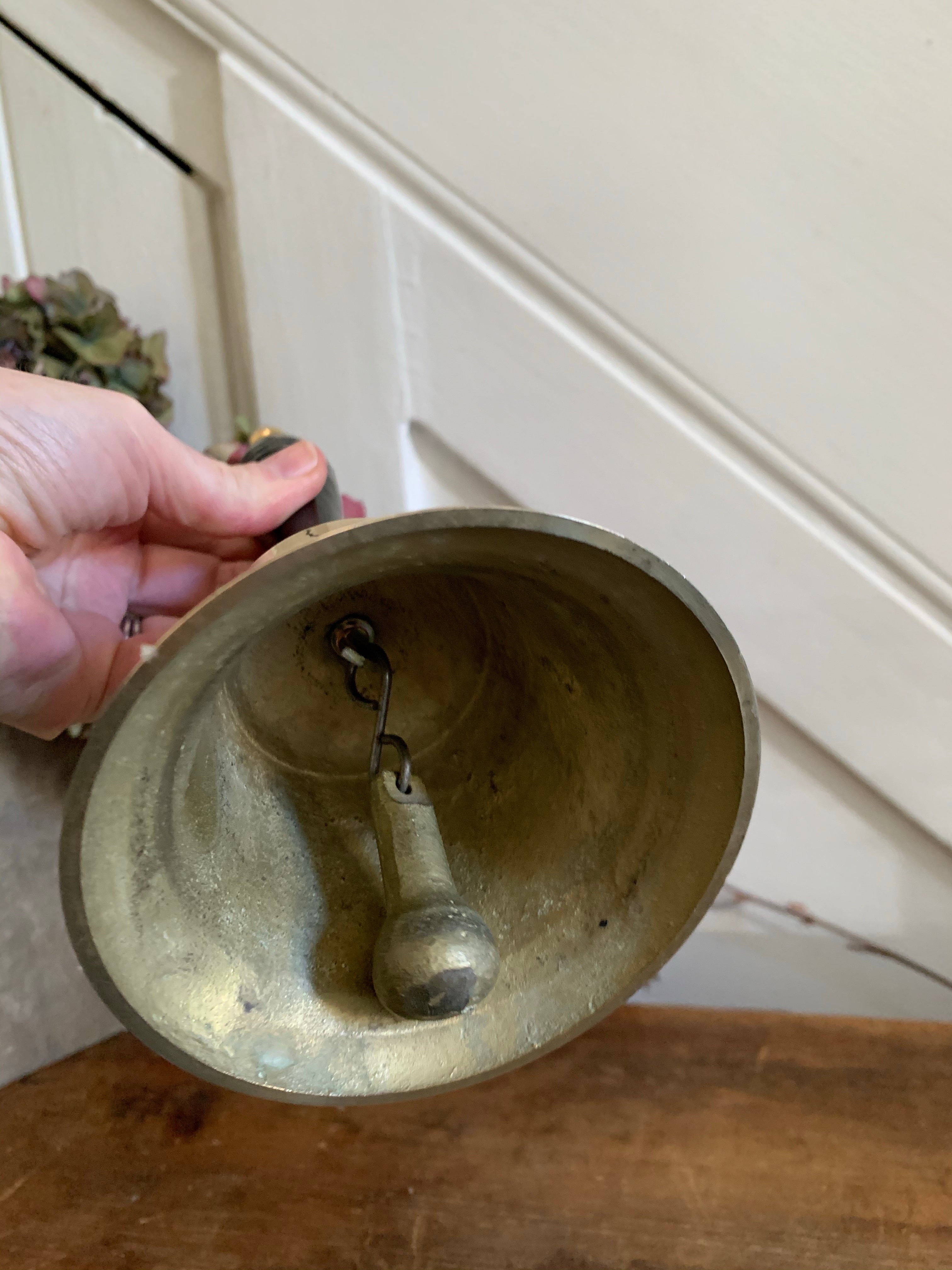 Large Vintage Brass Handbell with Black Handle