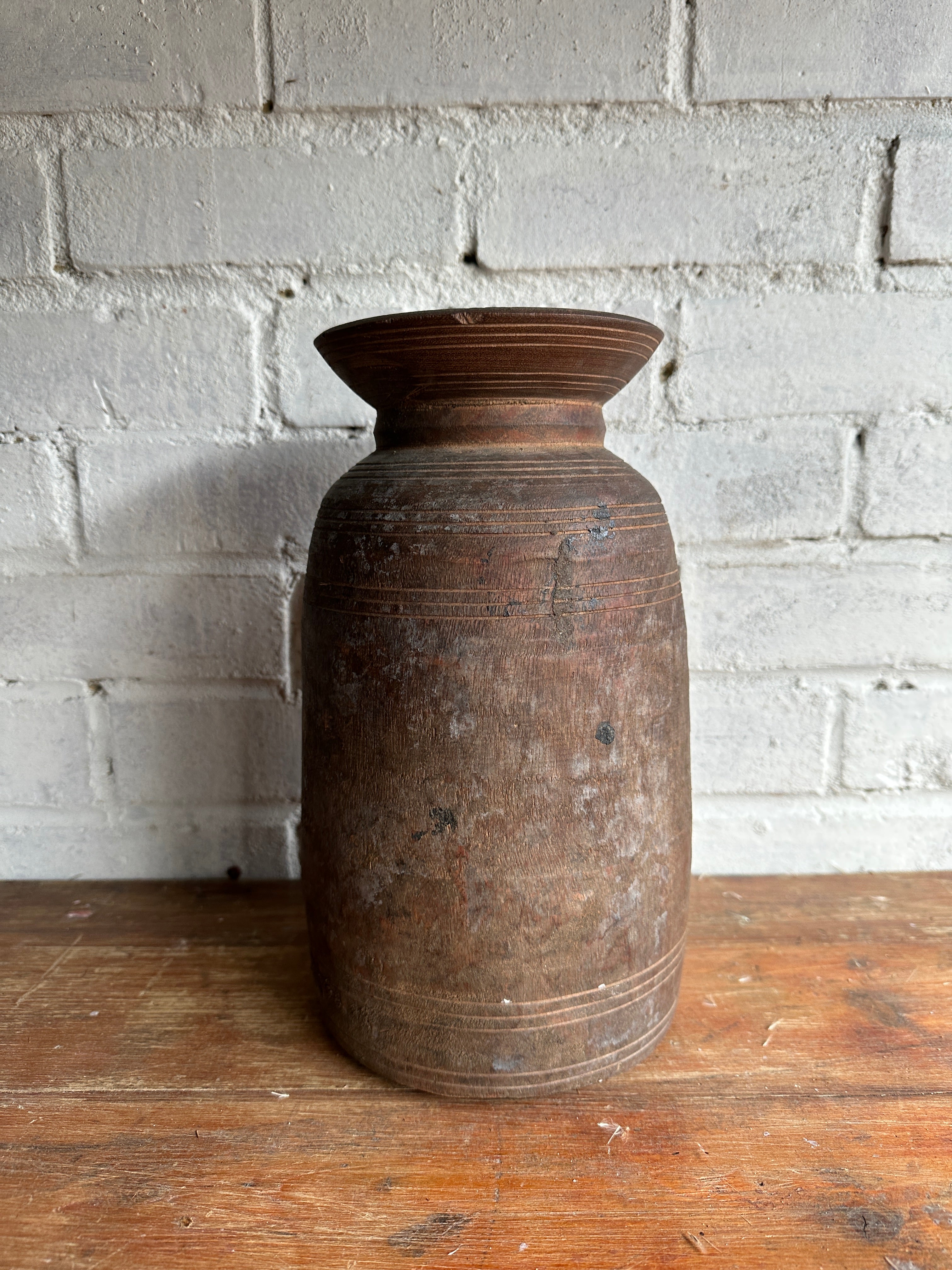 19th Century Tibetan Carved Wooden Curd Pot
