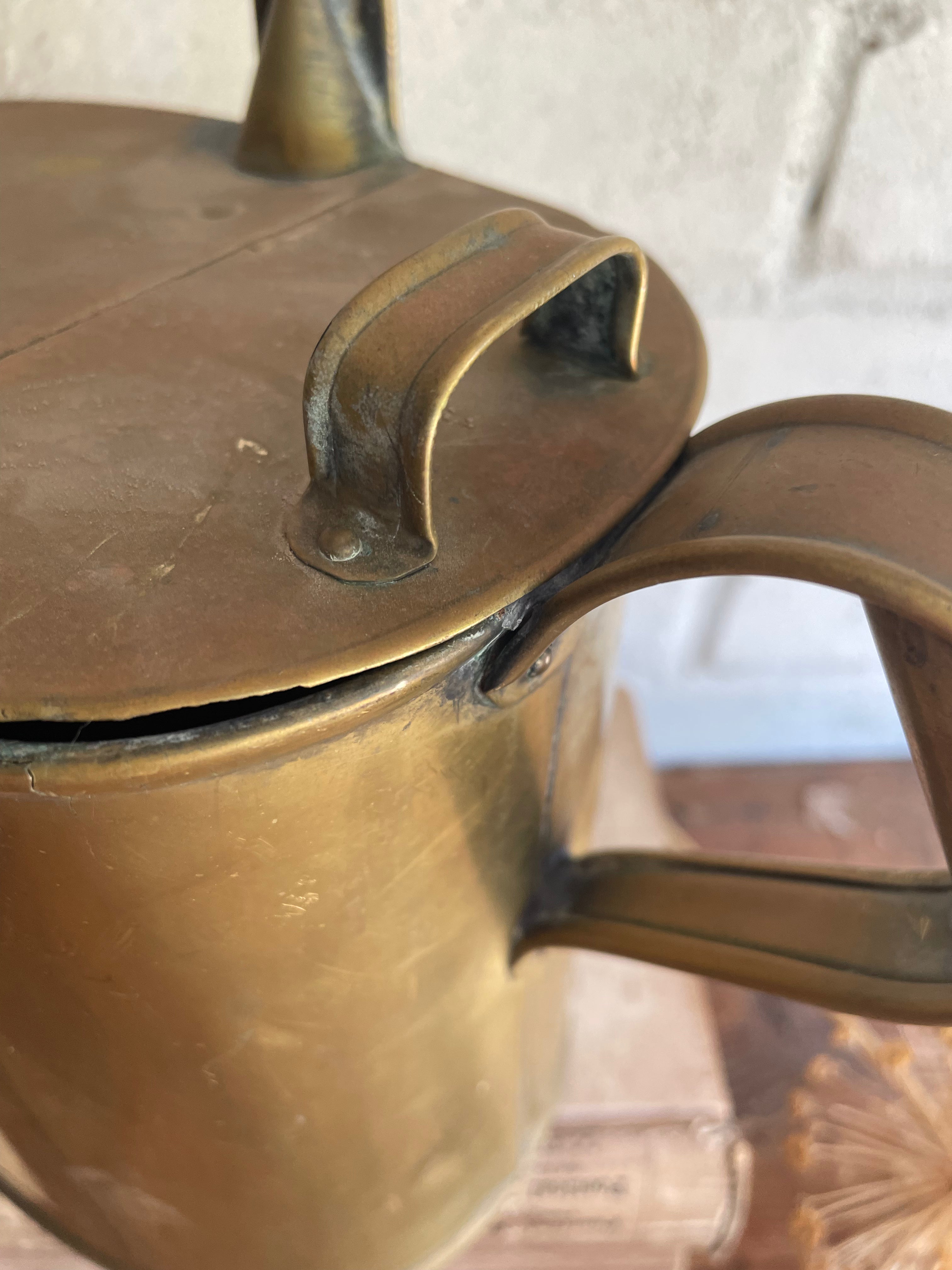 Small Antique Brass Watering Can/Hot Water Carrier