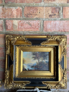 Small Antique Landscape on Board with Gilt & Black Frame
