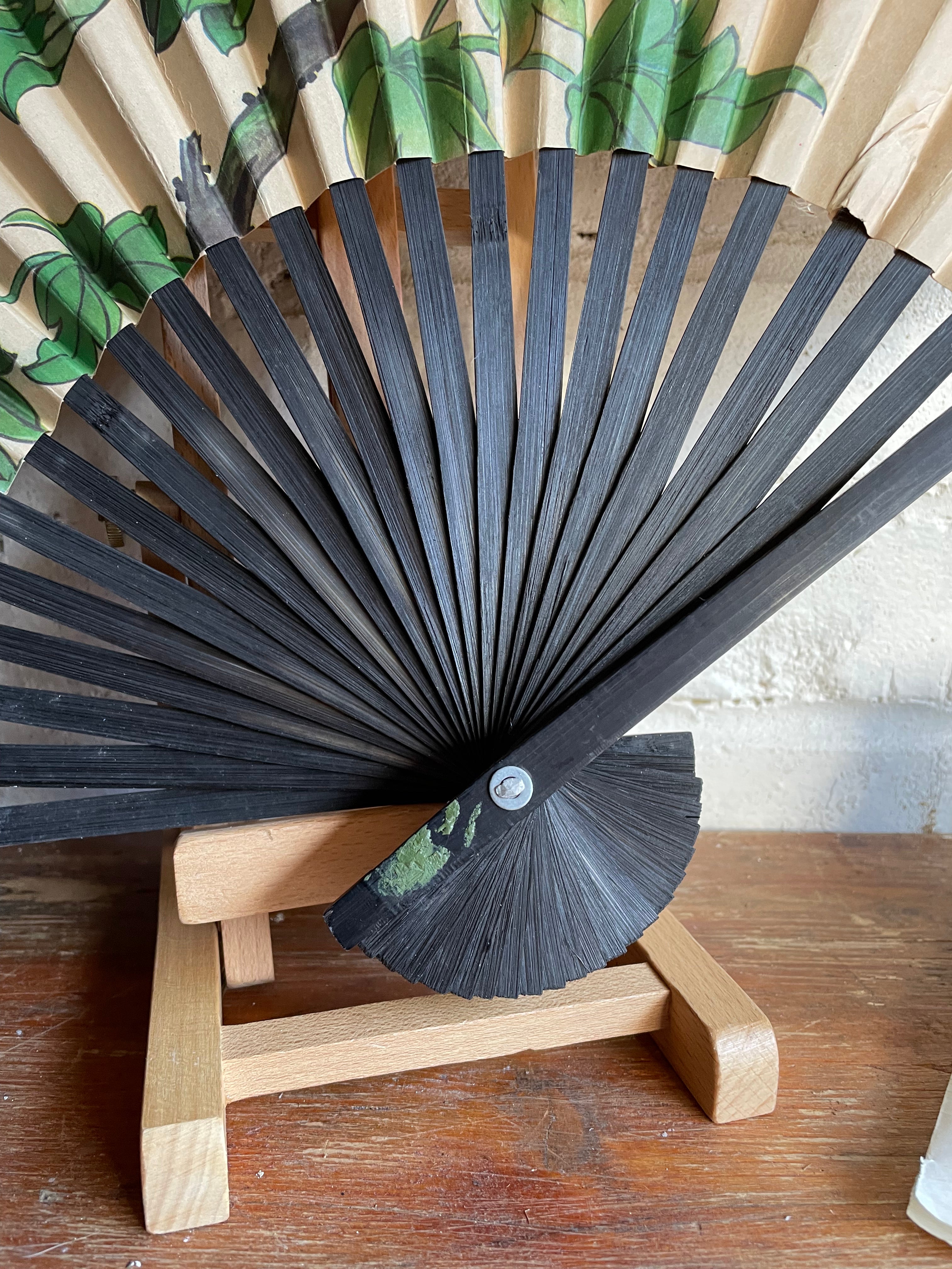 Large Vintage Paper and Wood Fan