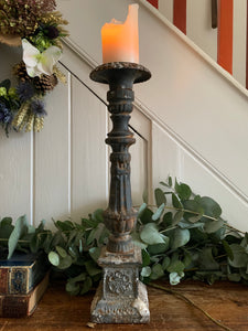 Large Rustic Cast Iron Candleholder  - Grey