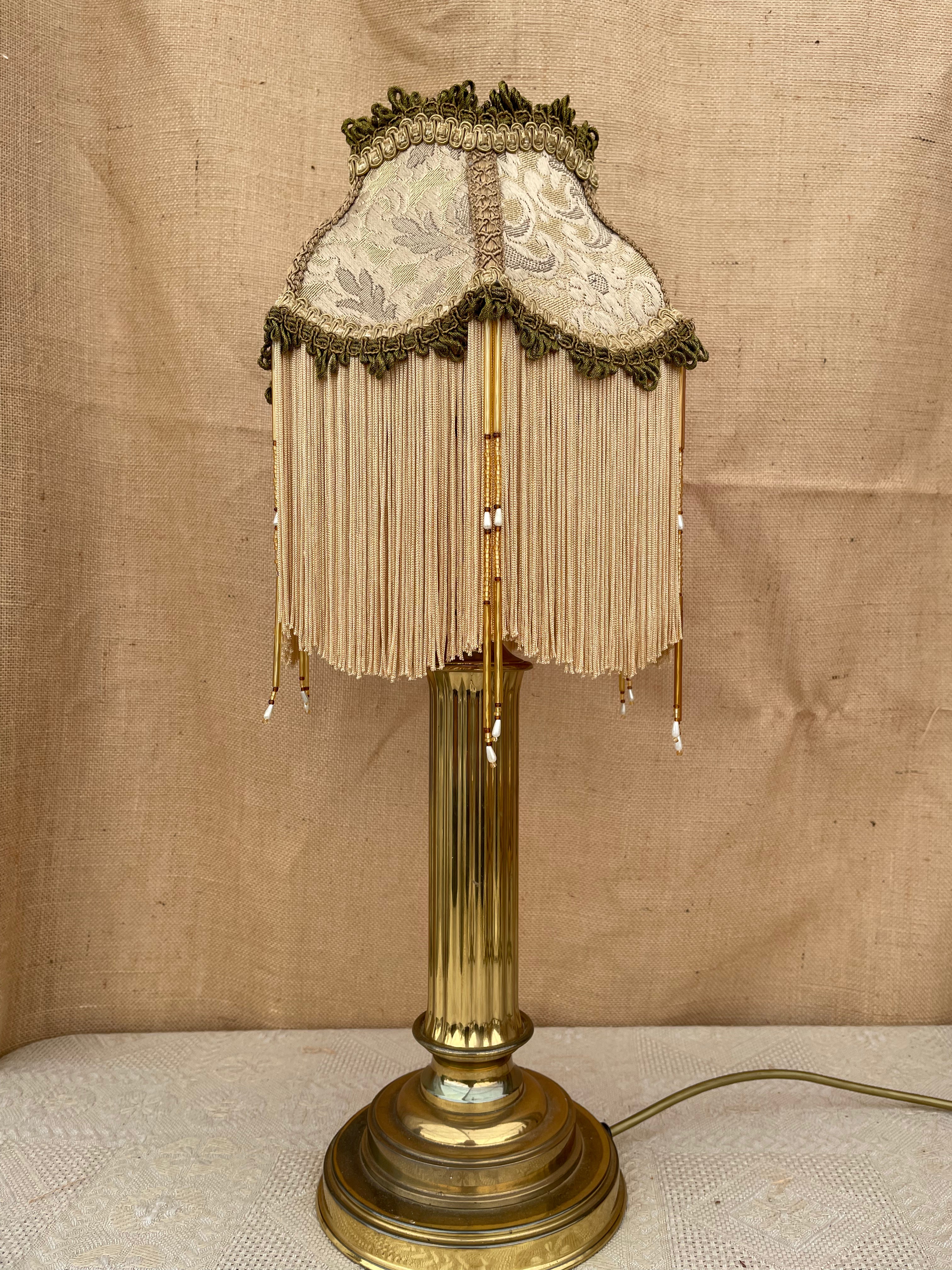 Antique Gold Lamp with Fringing & Tapestry