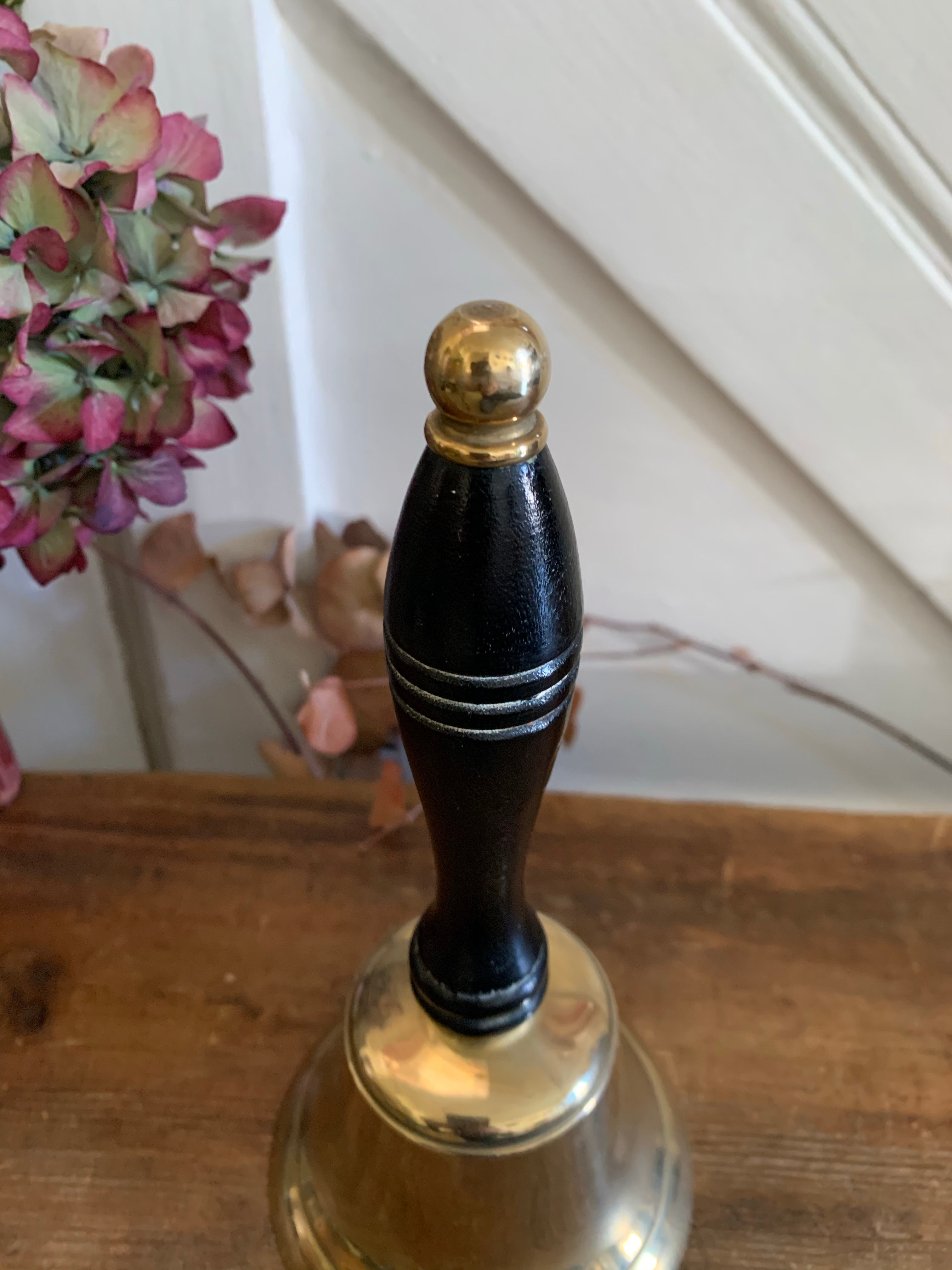 Large Vintage Brass Handbell with Black Handle