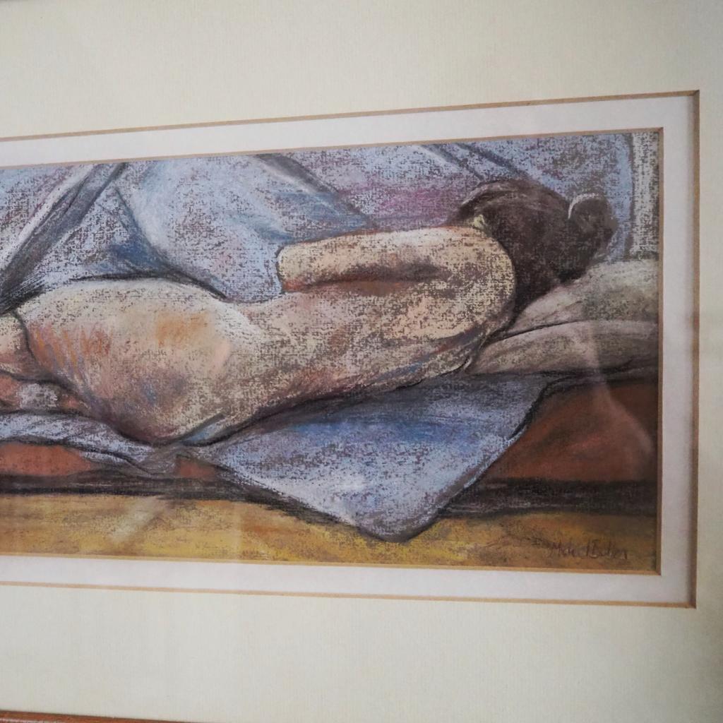 Reclining Nude - Framed Midcentury Pastel