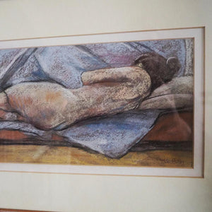 Reclining Nude - Framed Midcentury Pastel