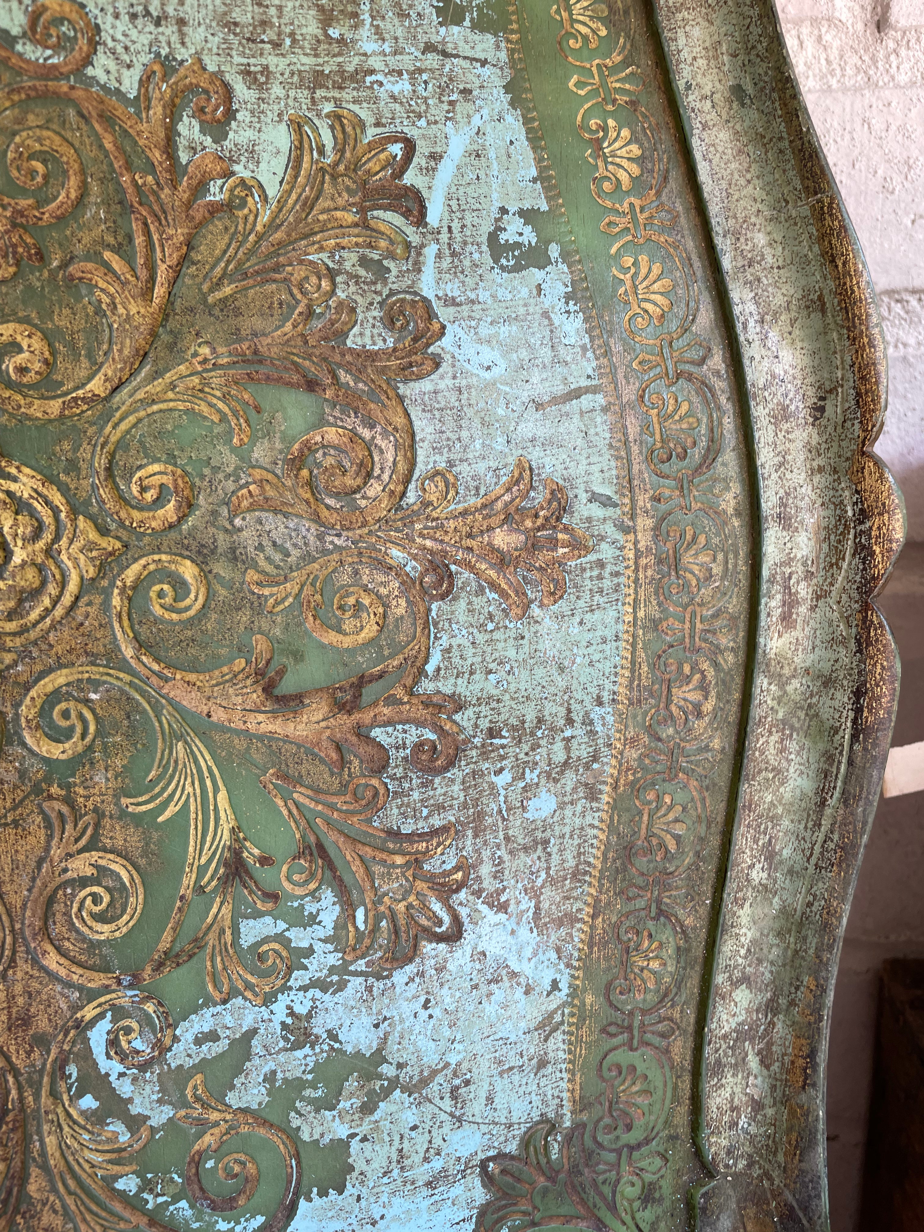 Large Green, Blue and Gold Florentine Tray