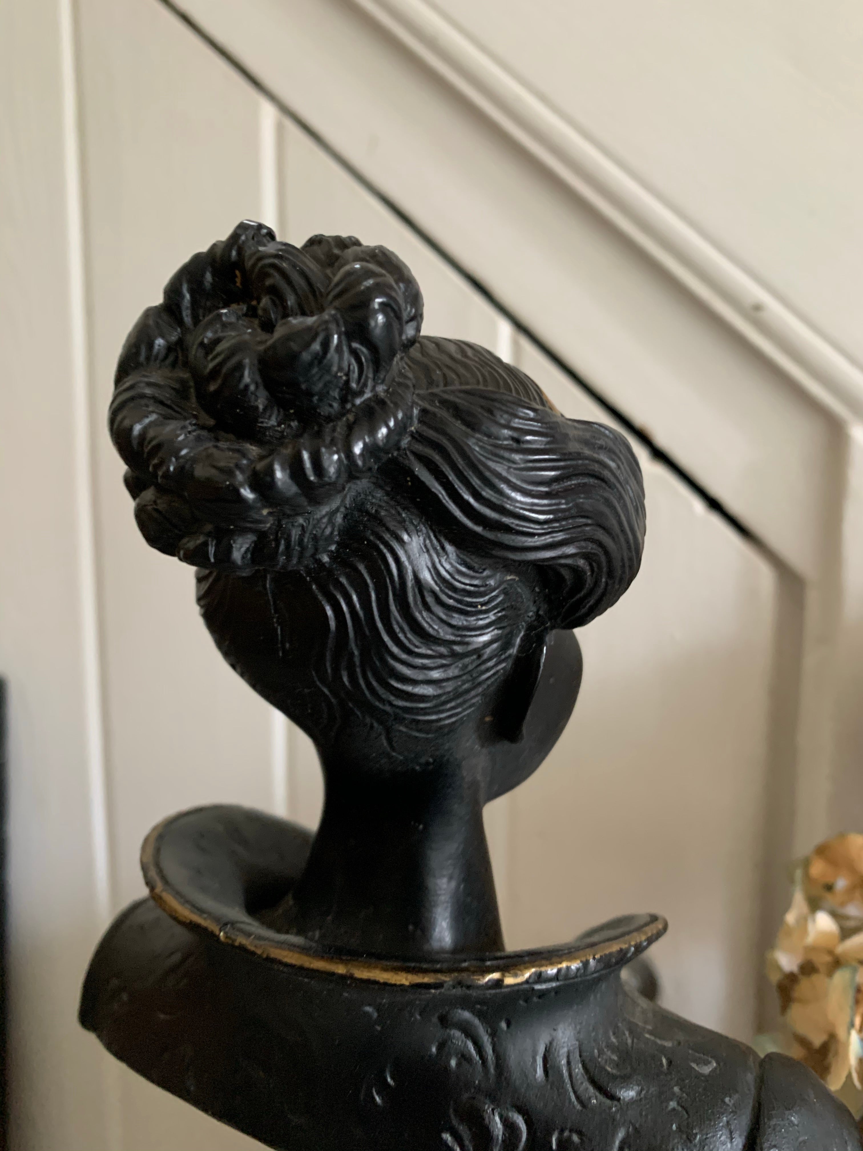 Black Lacquered Bust on Alabaster Base