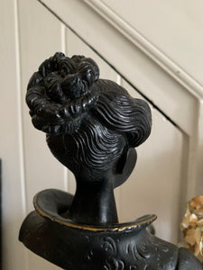 Black Lacquered Bust on Alabaster Base