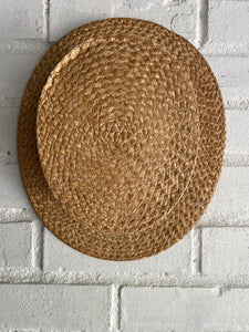 1930s Straw Boater Hat with Grosgrain Ribbon