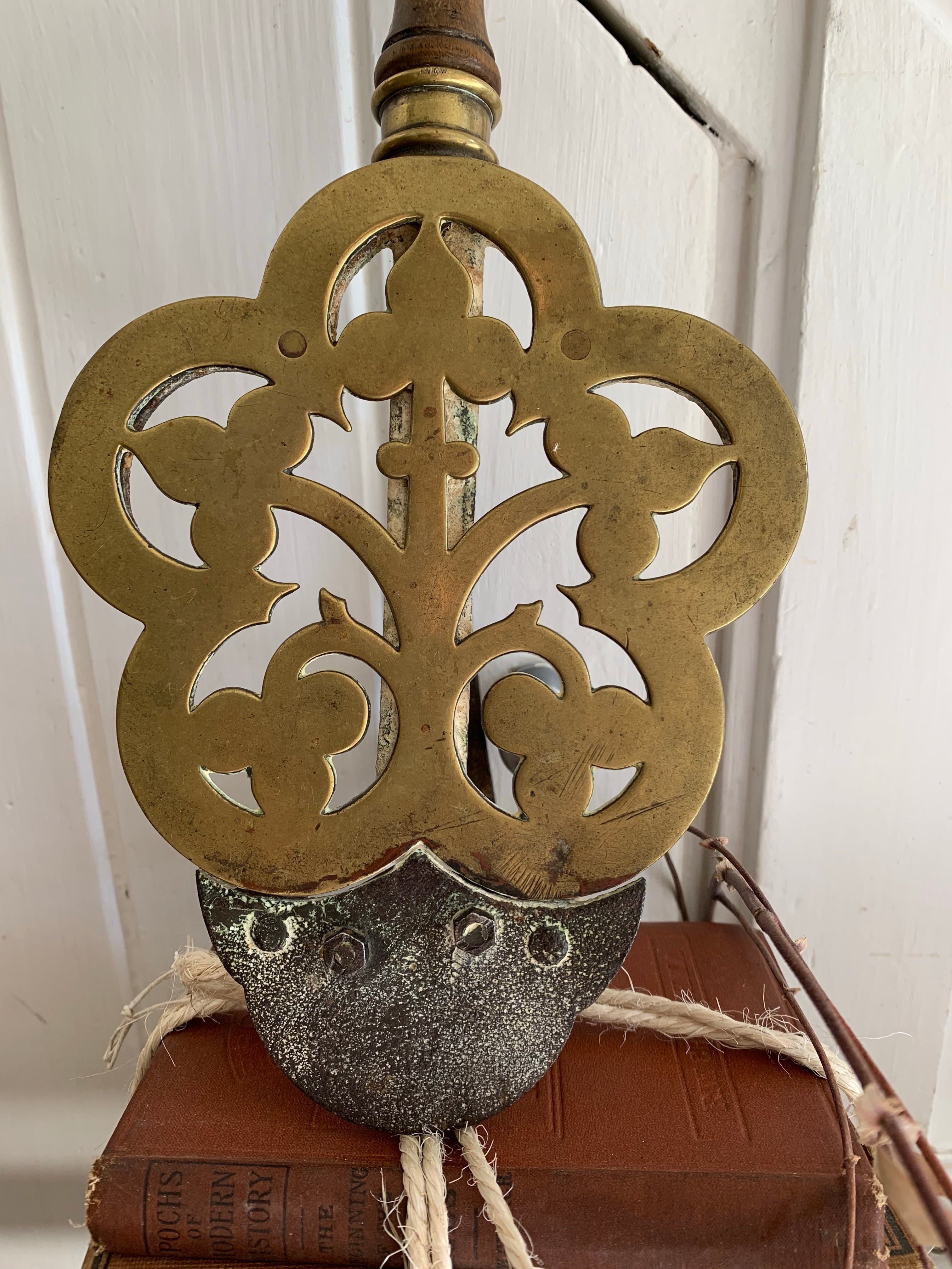 Antique Brass Clip On Trivet with Wooden Handle