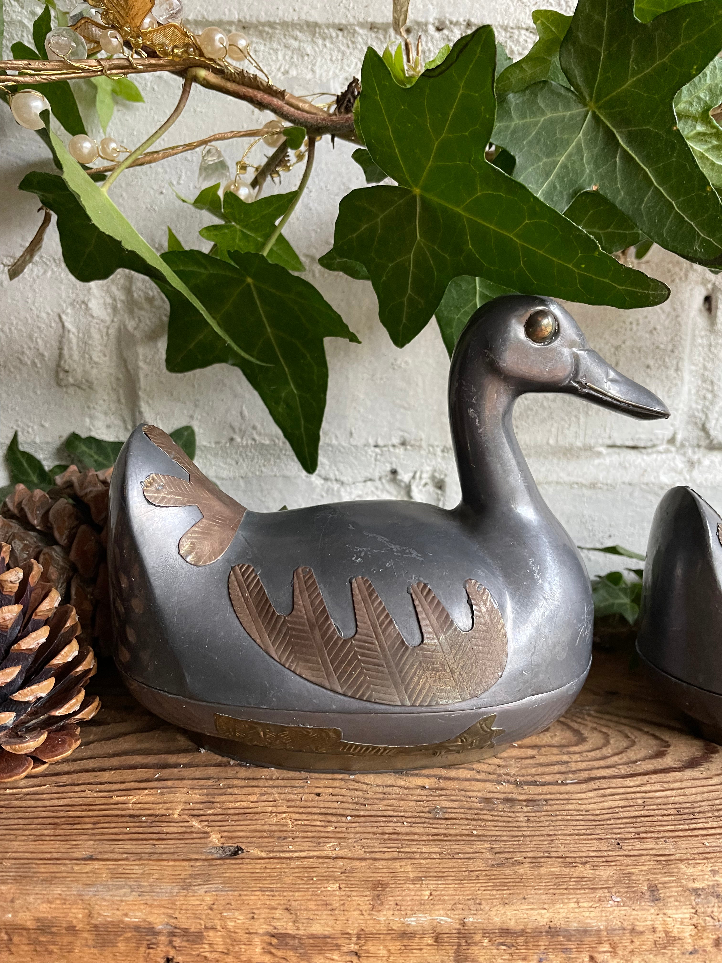 Set of Four Vintage Pewter and Brass Ducks