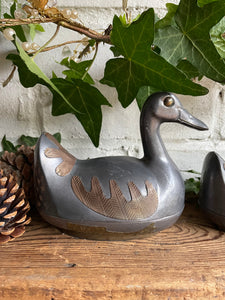 Set of Four Vintage Pewter and Brass Ducks