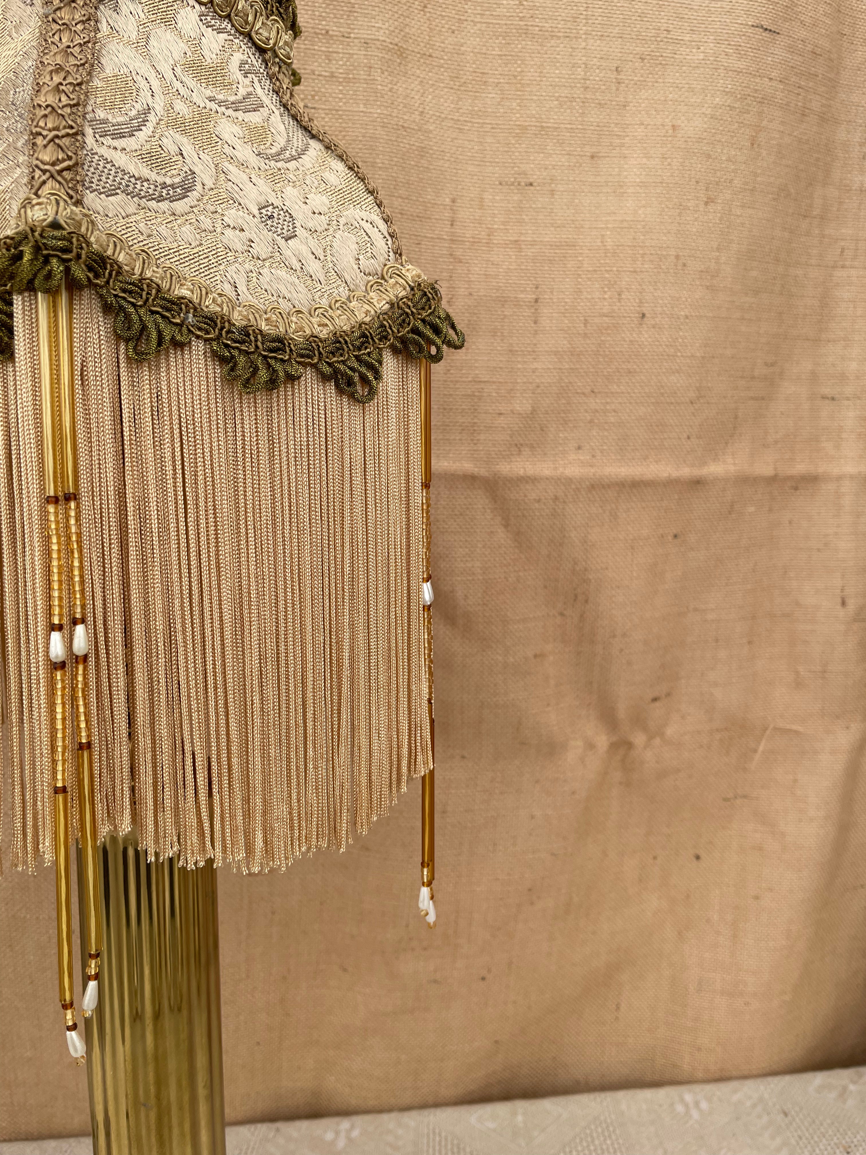 Antique Gold Lamp with Fringing & Tapestry