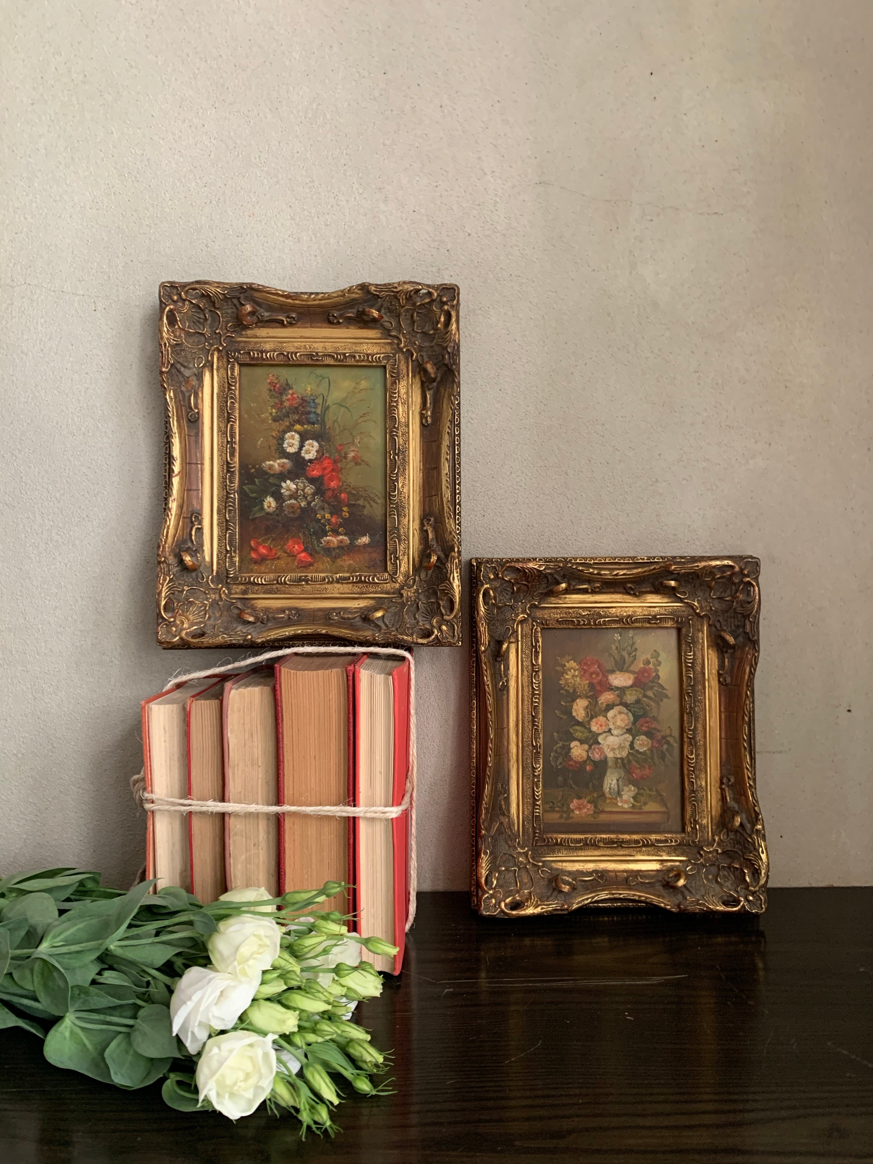 Red Burst: Small Floral Oil in Gesso Frame