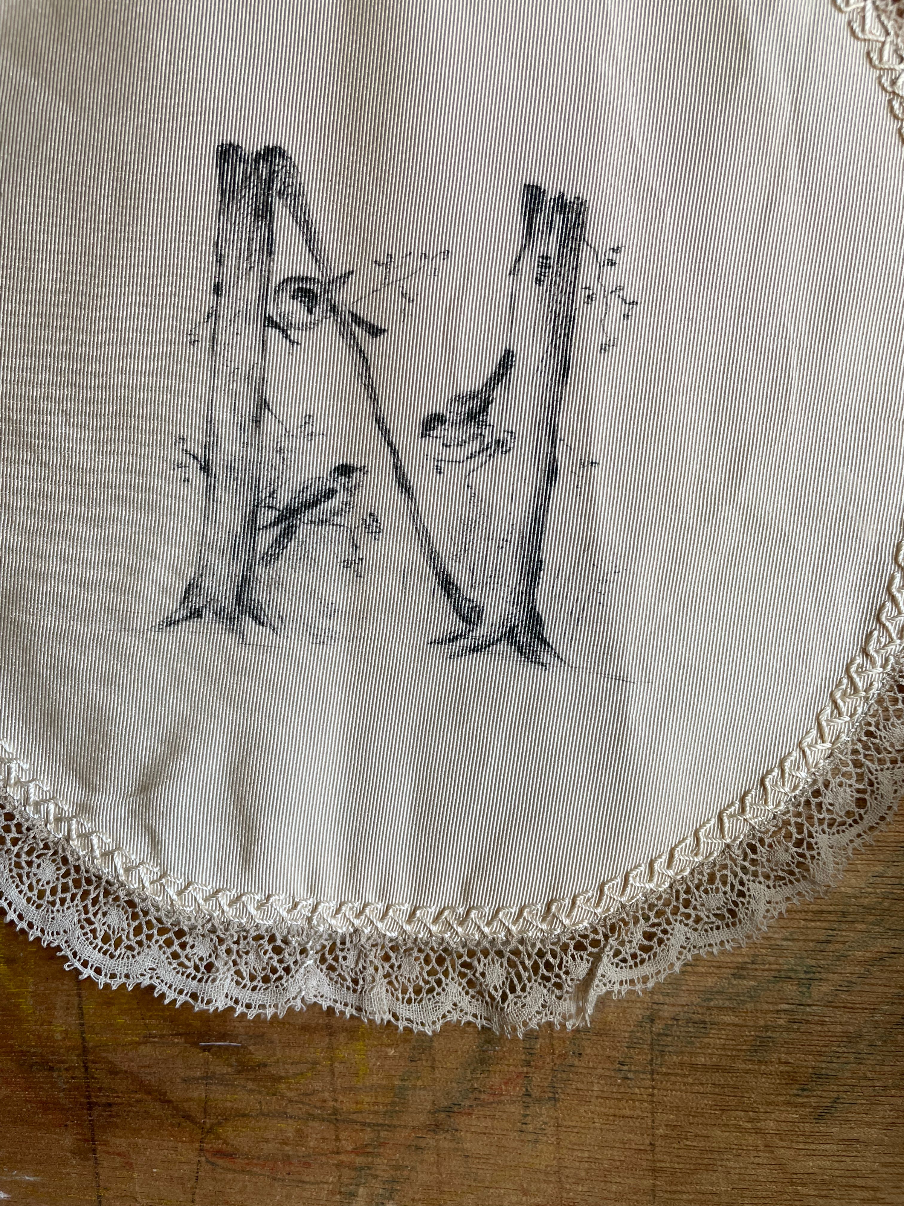 Victorian Silk & Lace Doily with Ink Lettered “N”