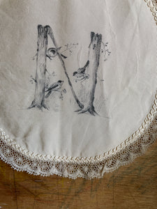 Victorian Silk & Lace Doily with Ink Lettered “N”
