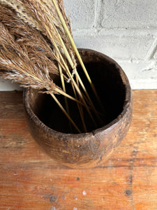 19th Century Indian Hand-Carved Wood Grain Measure Pot