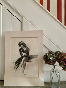 Original Charcoal Portrait - Woman with crossed arms & legs