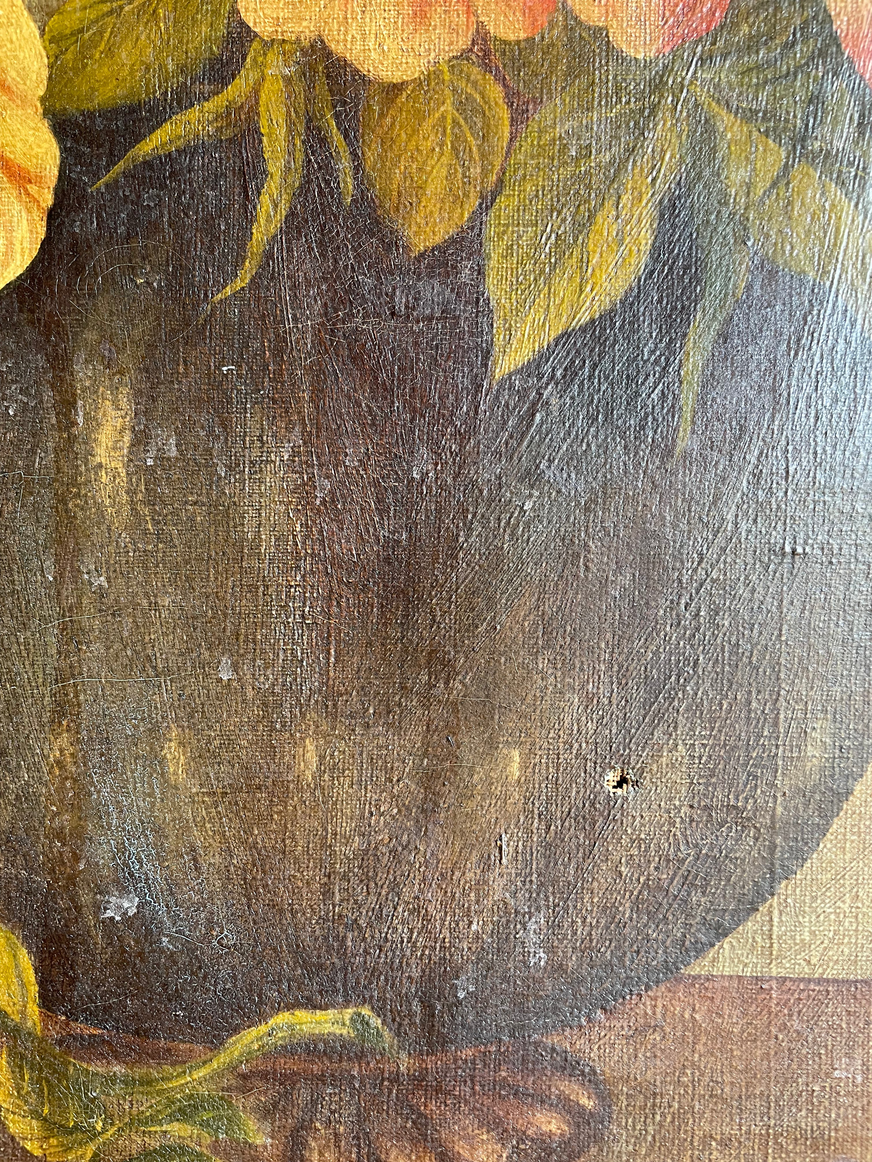 Muted Hues Floral: Antique Oil on Canvas