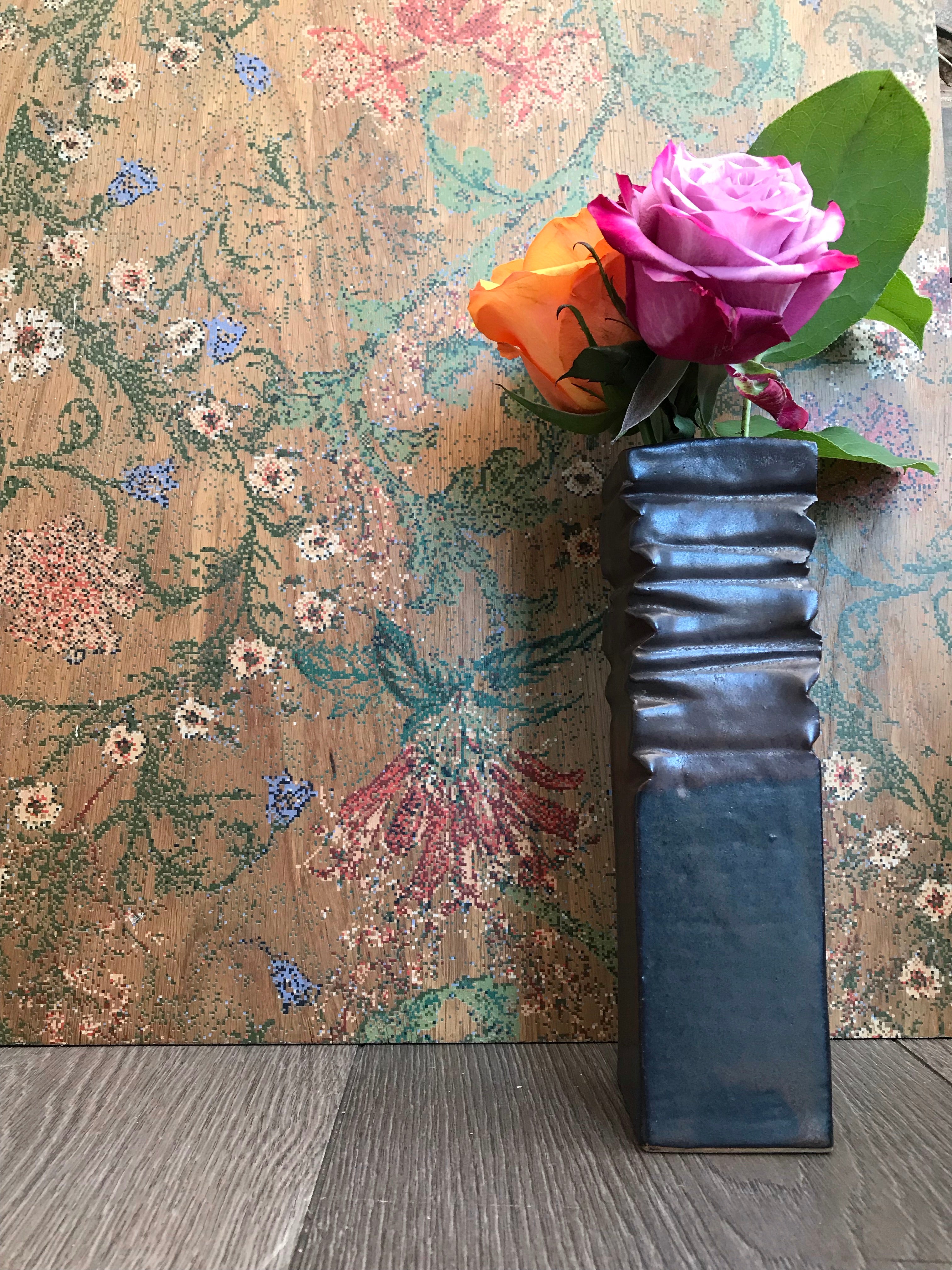 "Creased Look"  Studio Pottery Vase