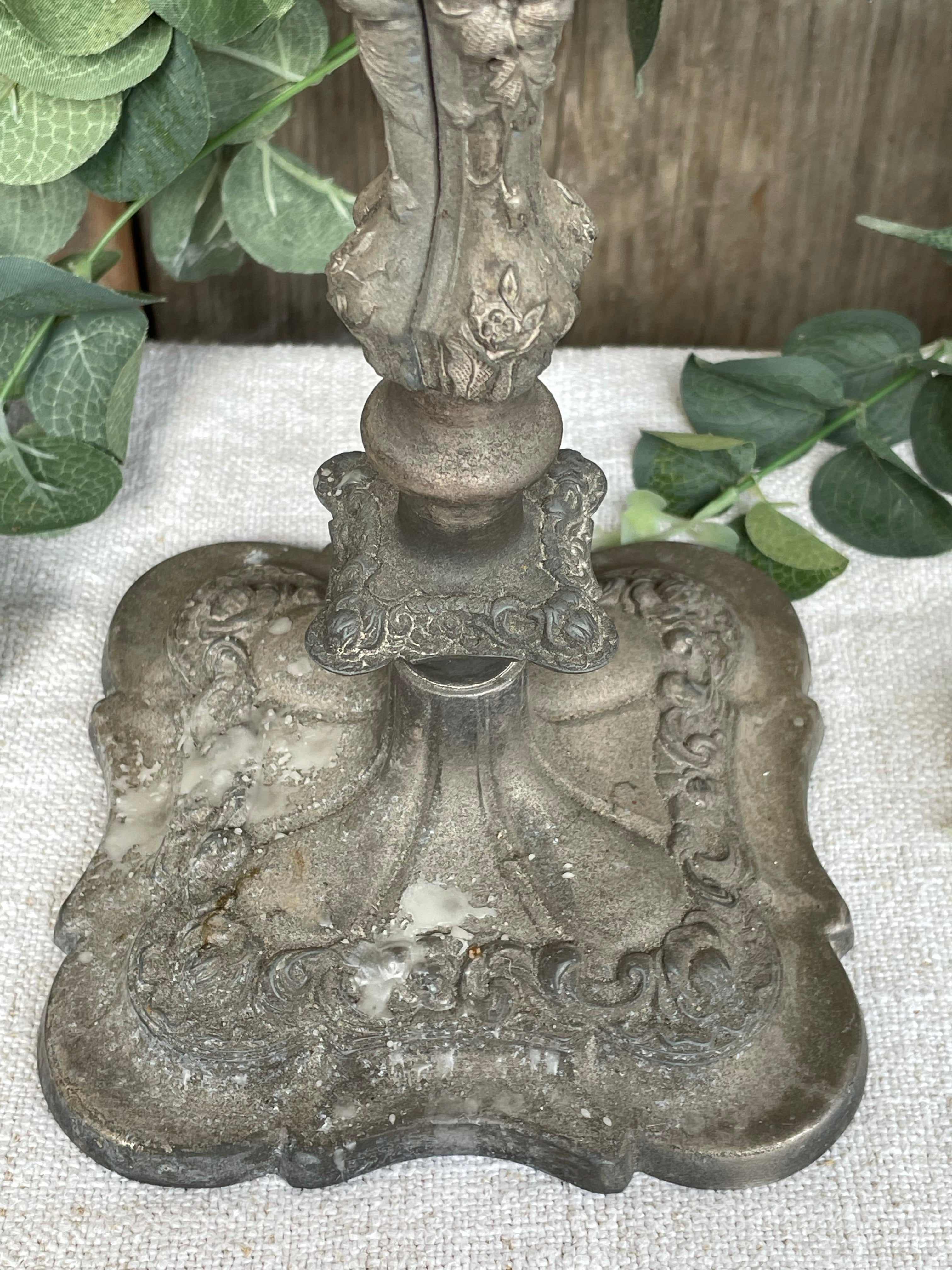 Pair of Silver-Plated Three-Tiered Candelabra with Glorious Patina