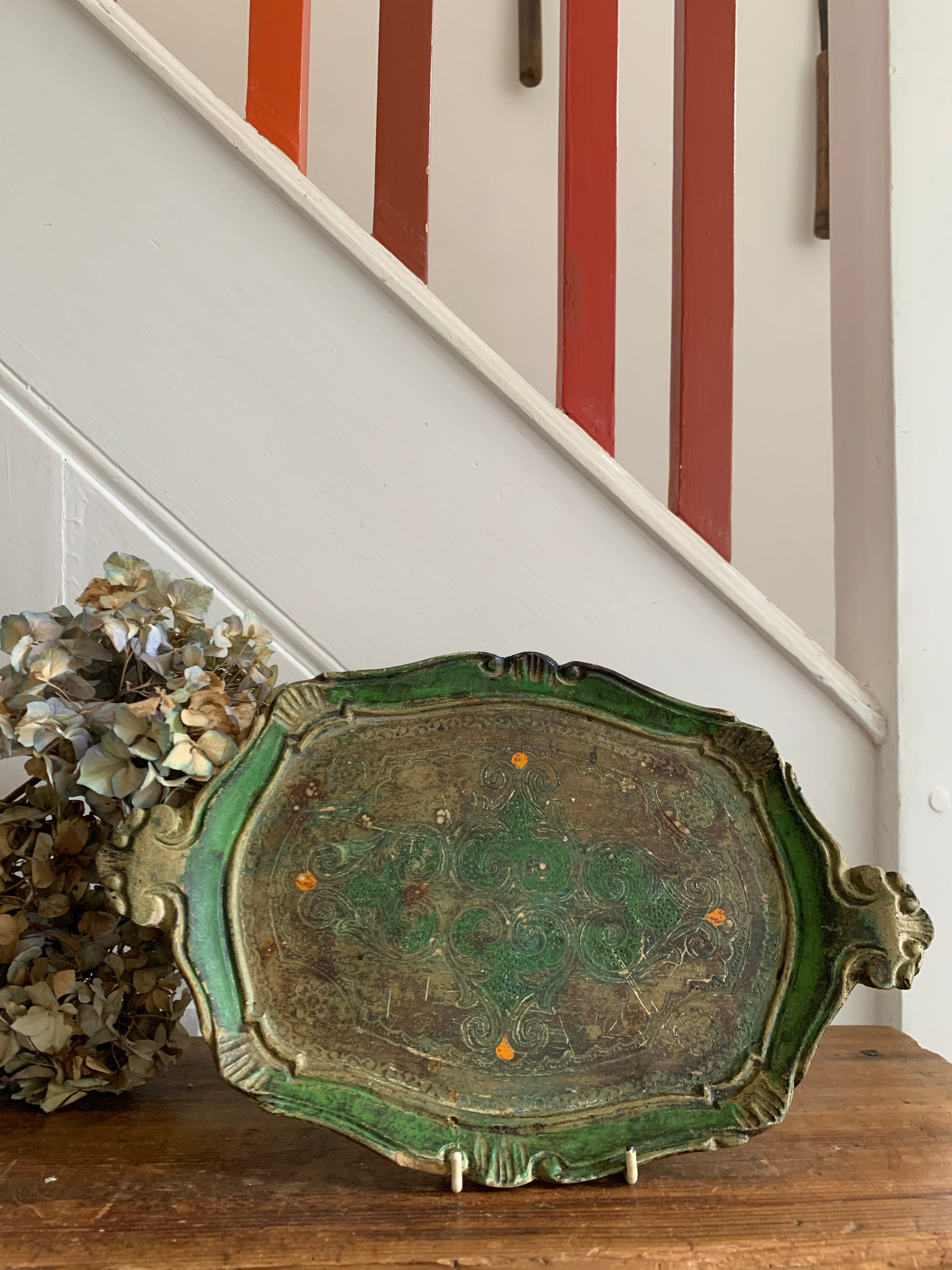 Small Green Florentine Gilt Tray