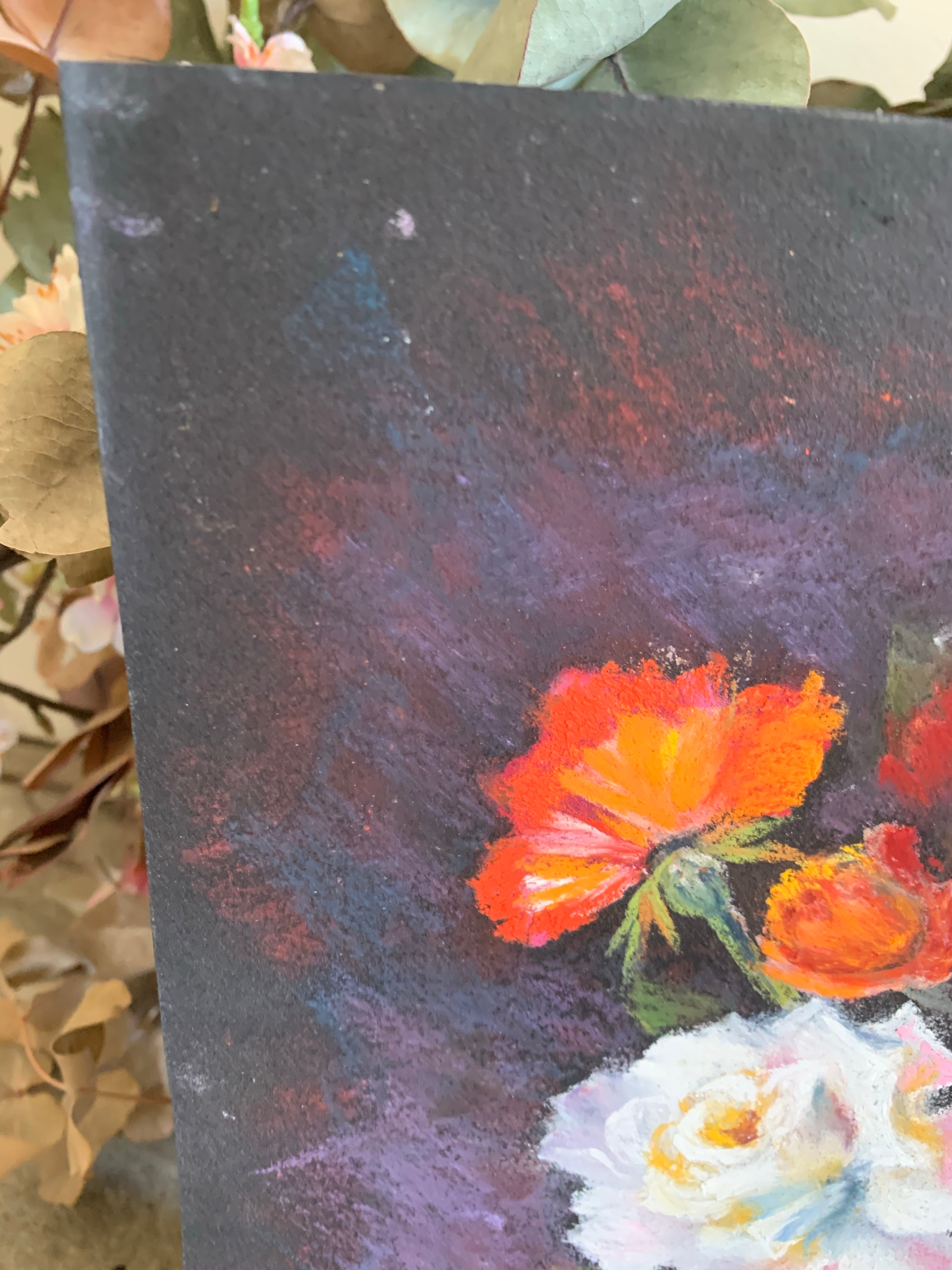 Small Floral Pastel on a Black Paper