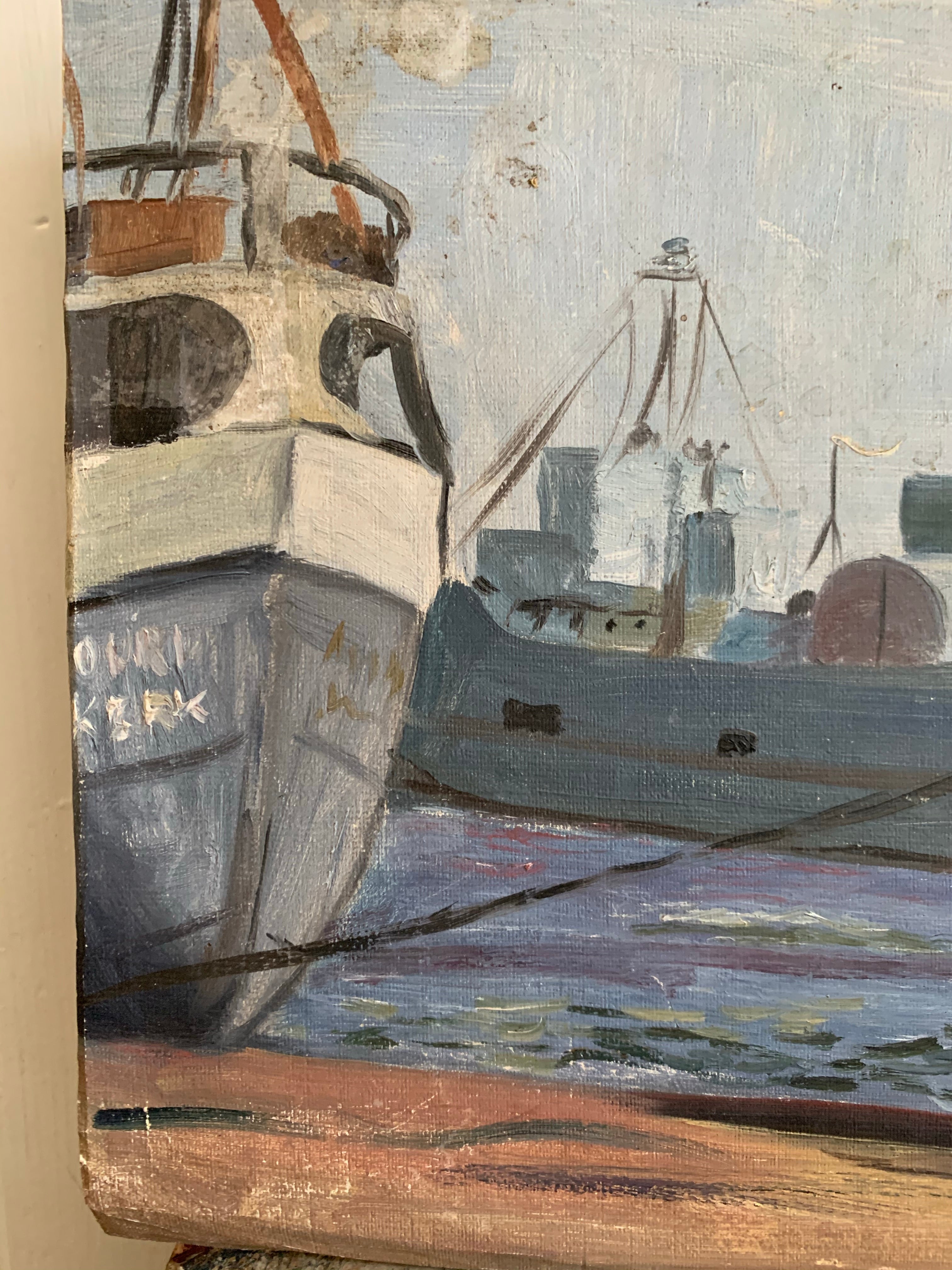Harbour Scene: Small Oil on Paper & Board