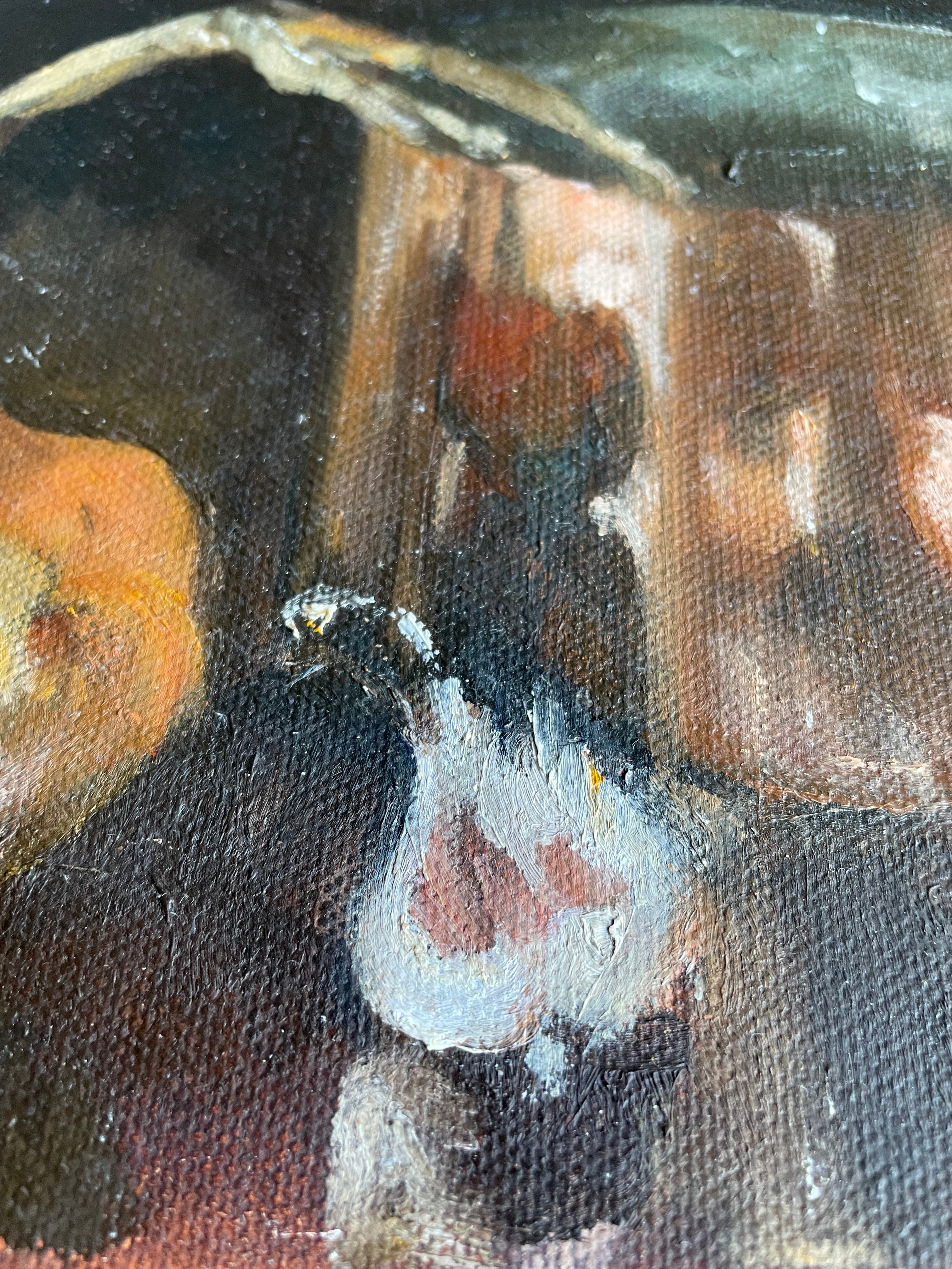 Moody Still Life with Copper Pot: Small Oil on Board
