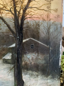 Antique Oil on Canvas: Wintry Forest