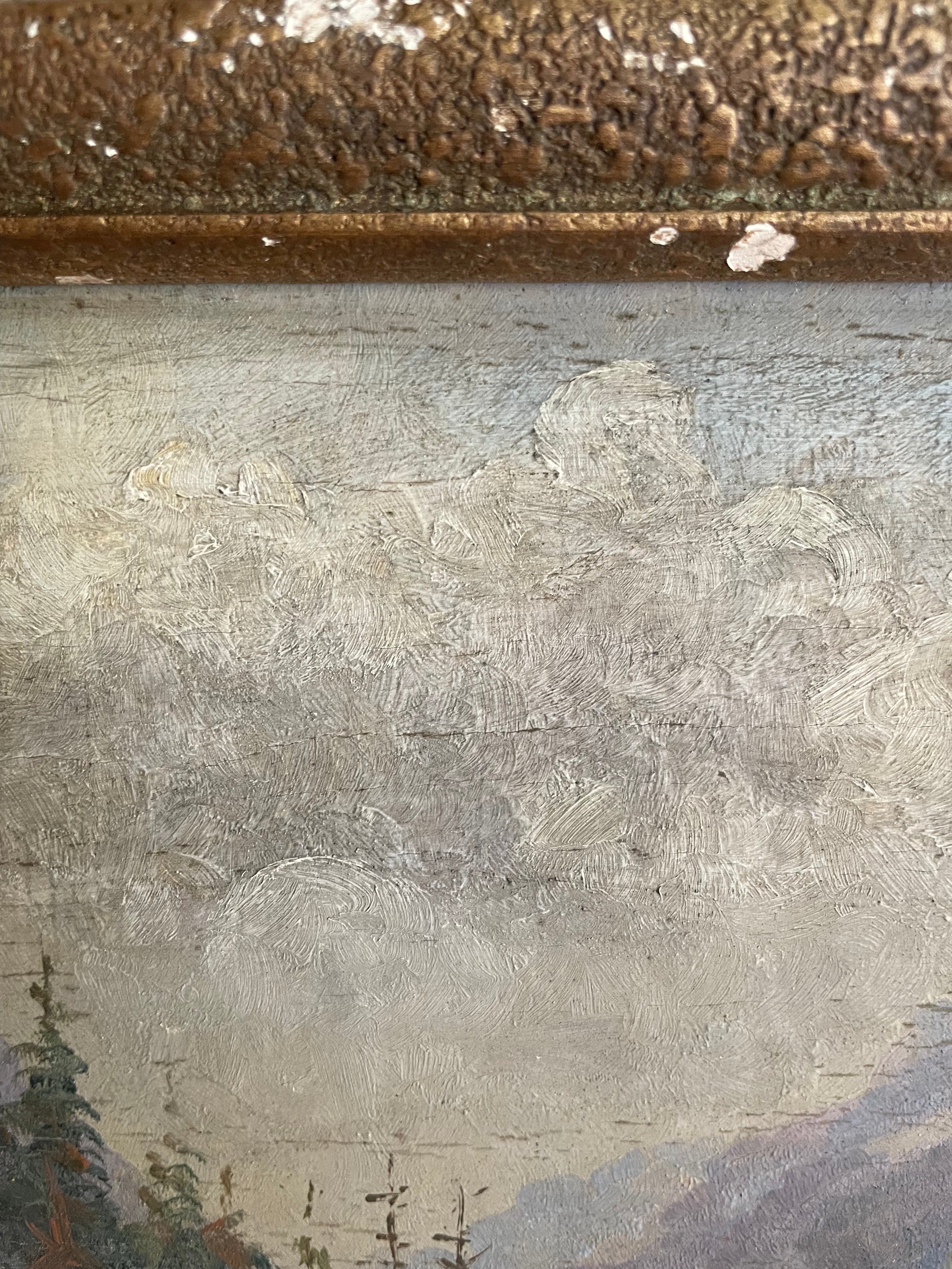 A Welsh Stream: Small Antique Signed Oil on Wood