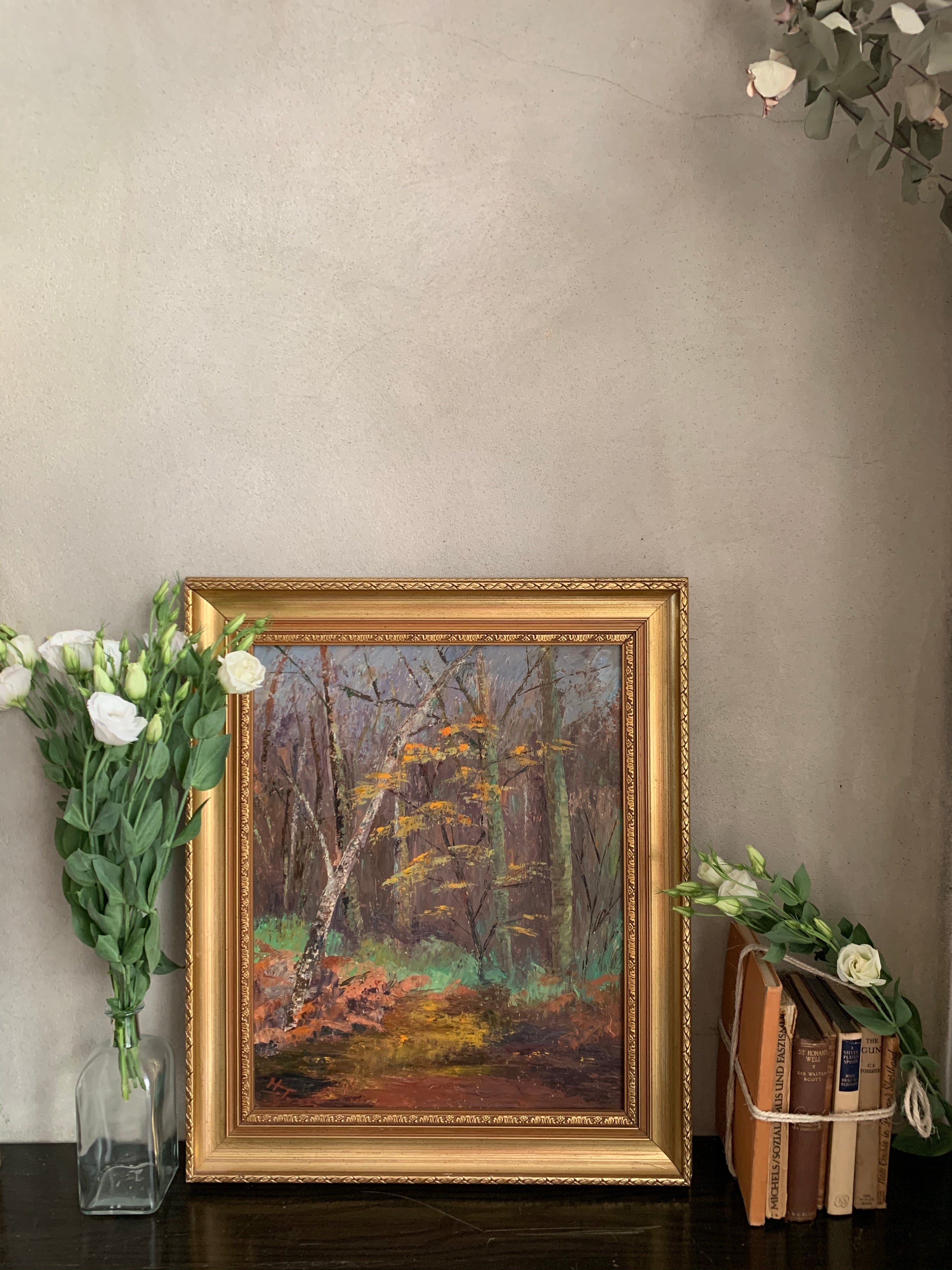 Woodland Scene: Large Signed Oil Painting