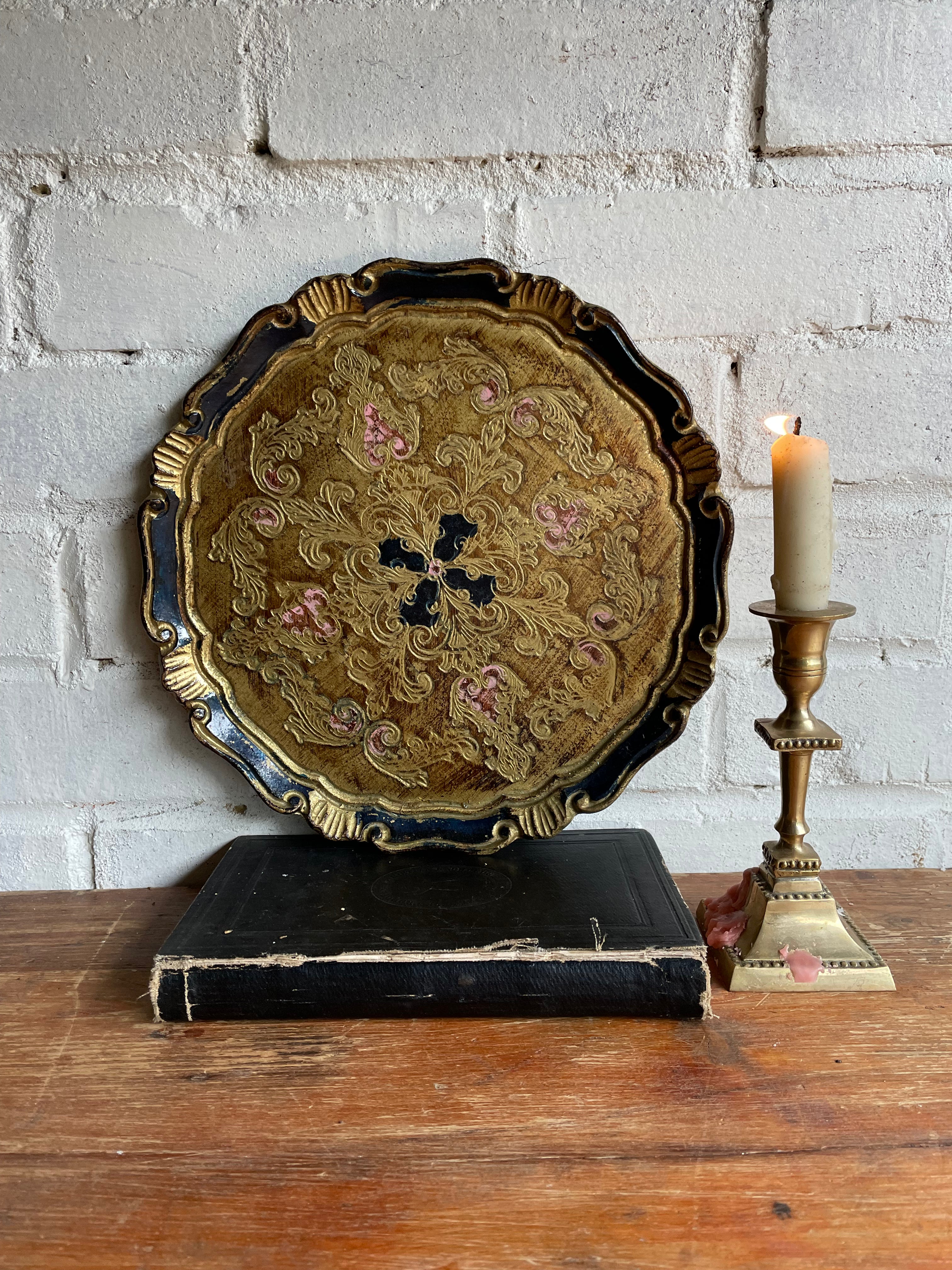 Florentine Tray in Black, Gold & Pink