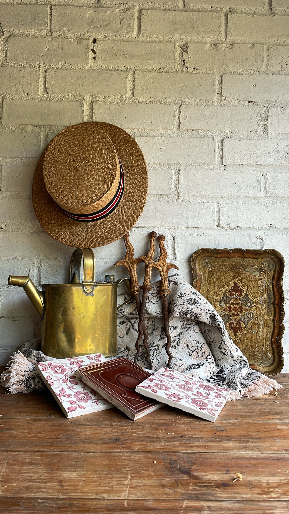 1930s Straw Boater Hat with Grosgrain Ribbon