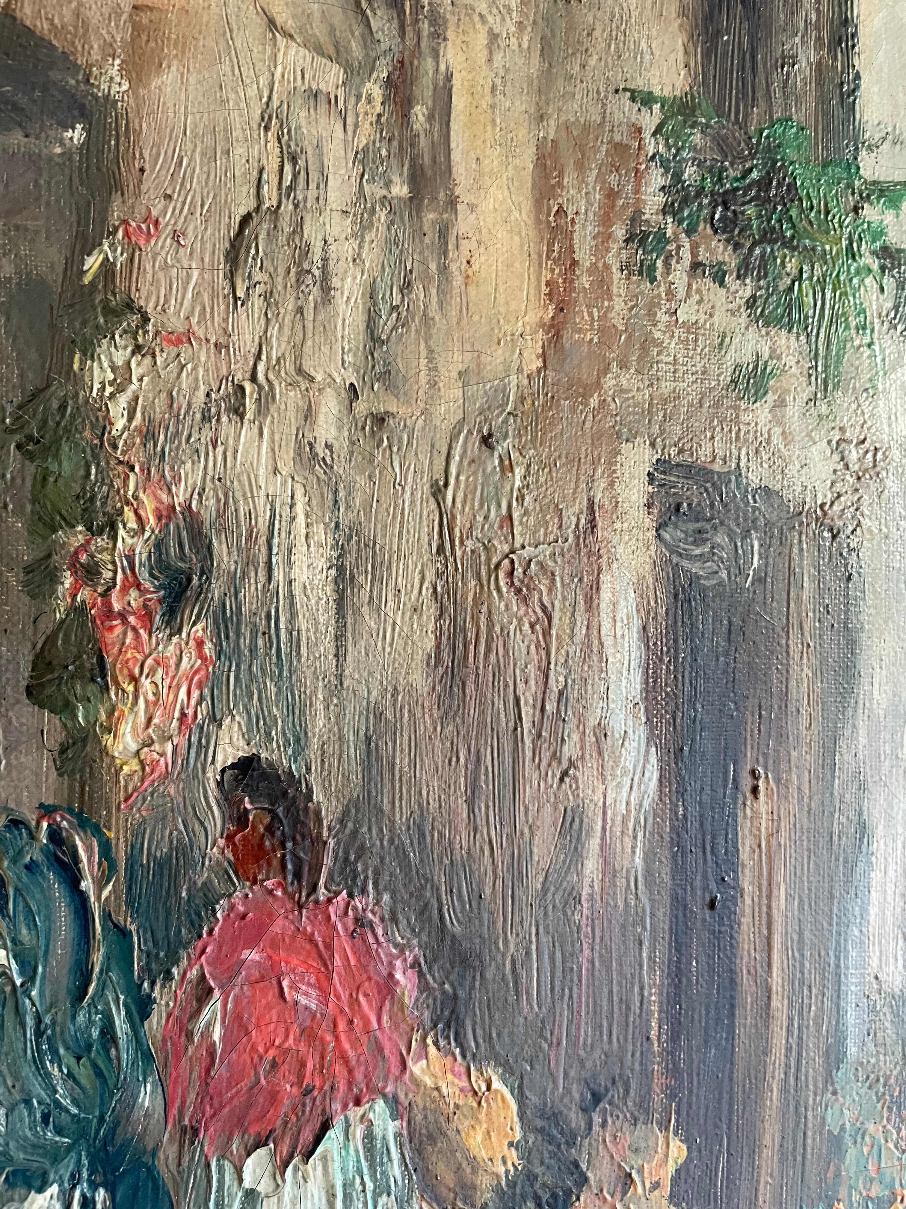 Street Scene: Impasto Oil on Canvas