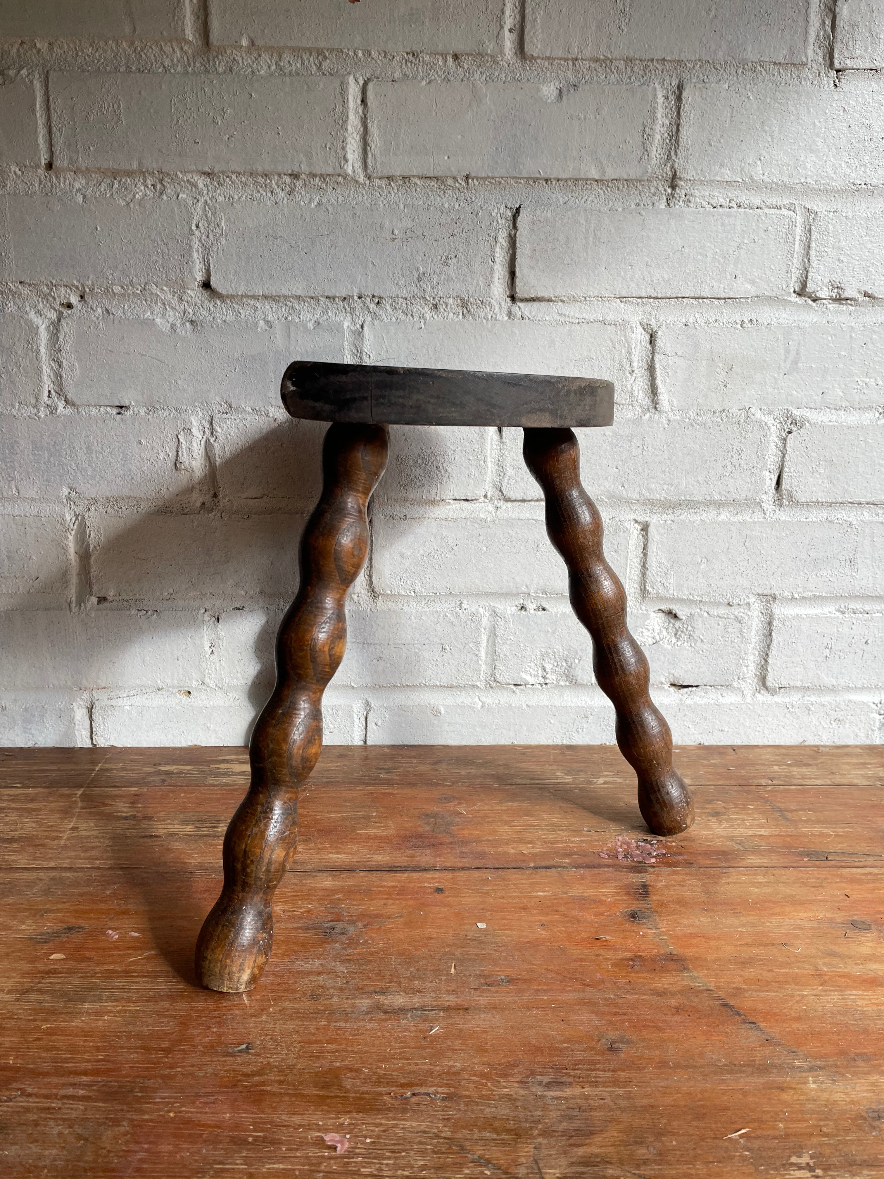 Small French Half-Moon Shaped Milking Stool