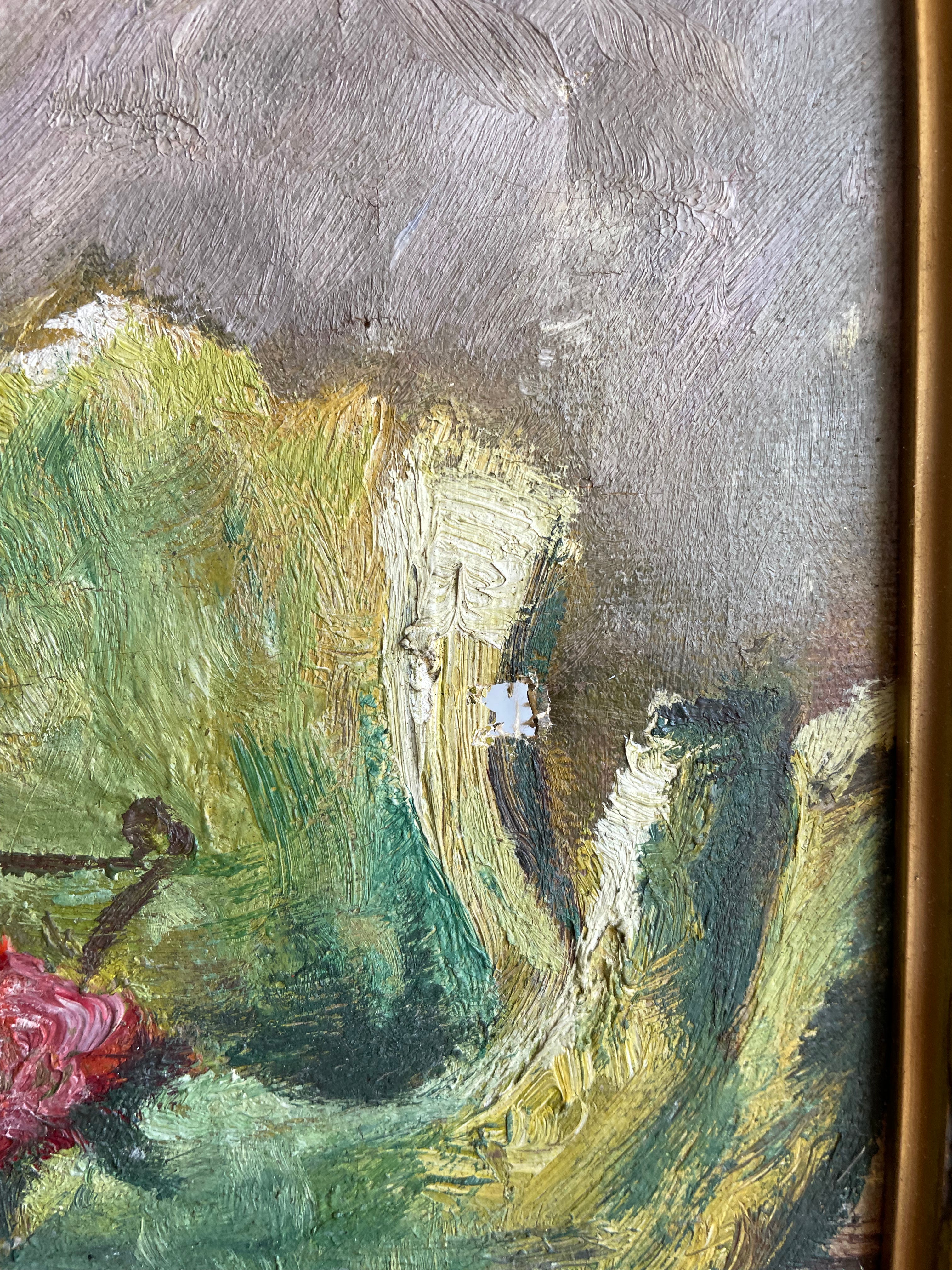 Raspberries: Oil on Canvas with Gilt Frame