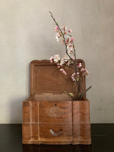Old Carved Wooden Box with Drawers and decorative motifs