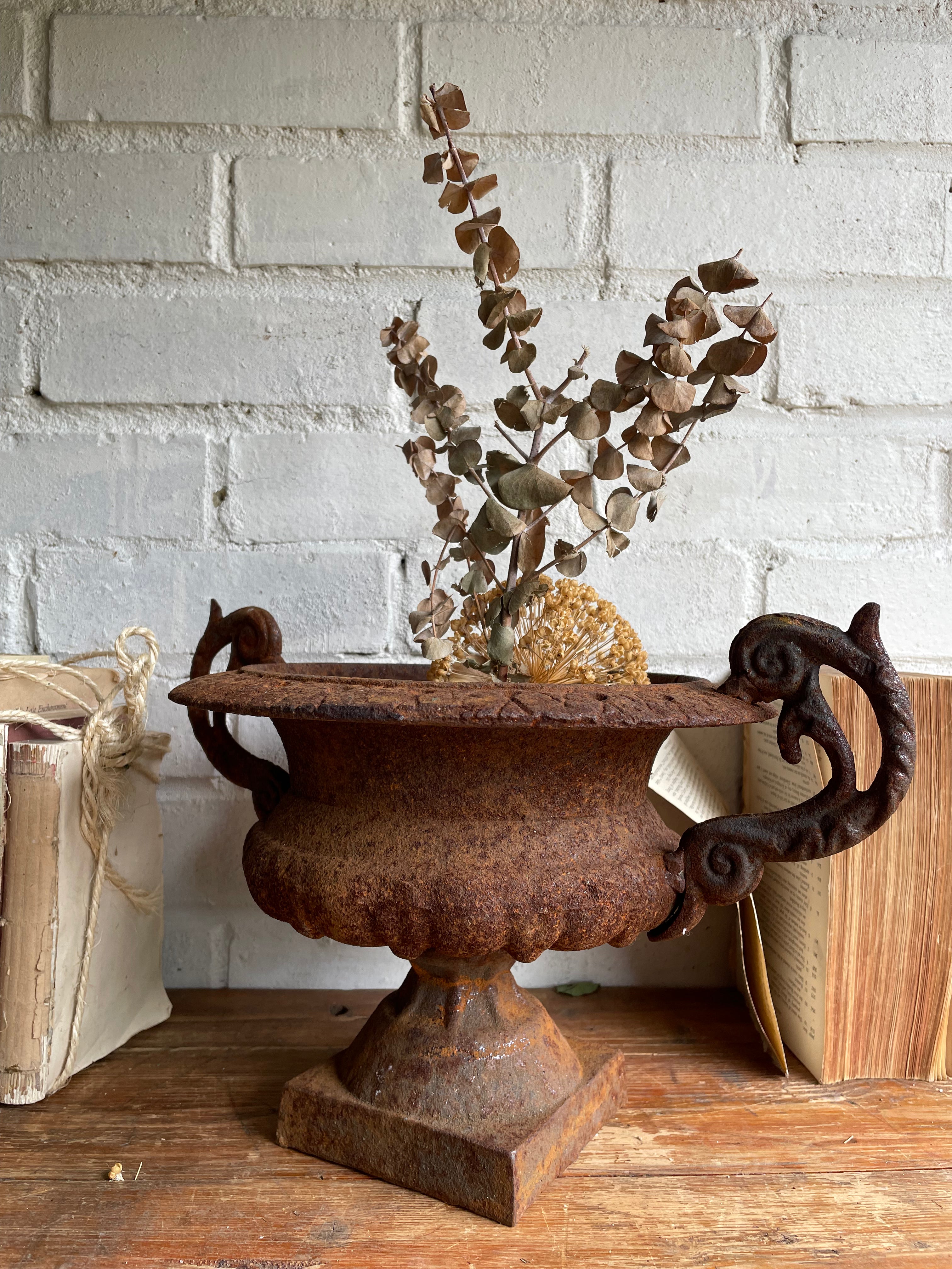 Iron Urn with Decorative Handles