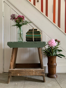 Old Milking Stool with Green Painted Seat