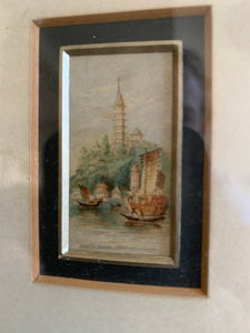 Miniature Watercolour:  Boats & Cathedral