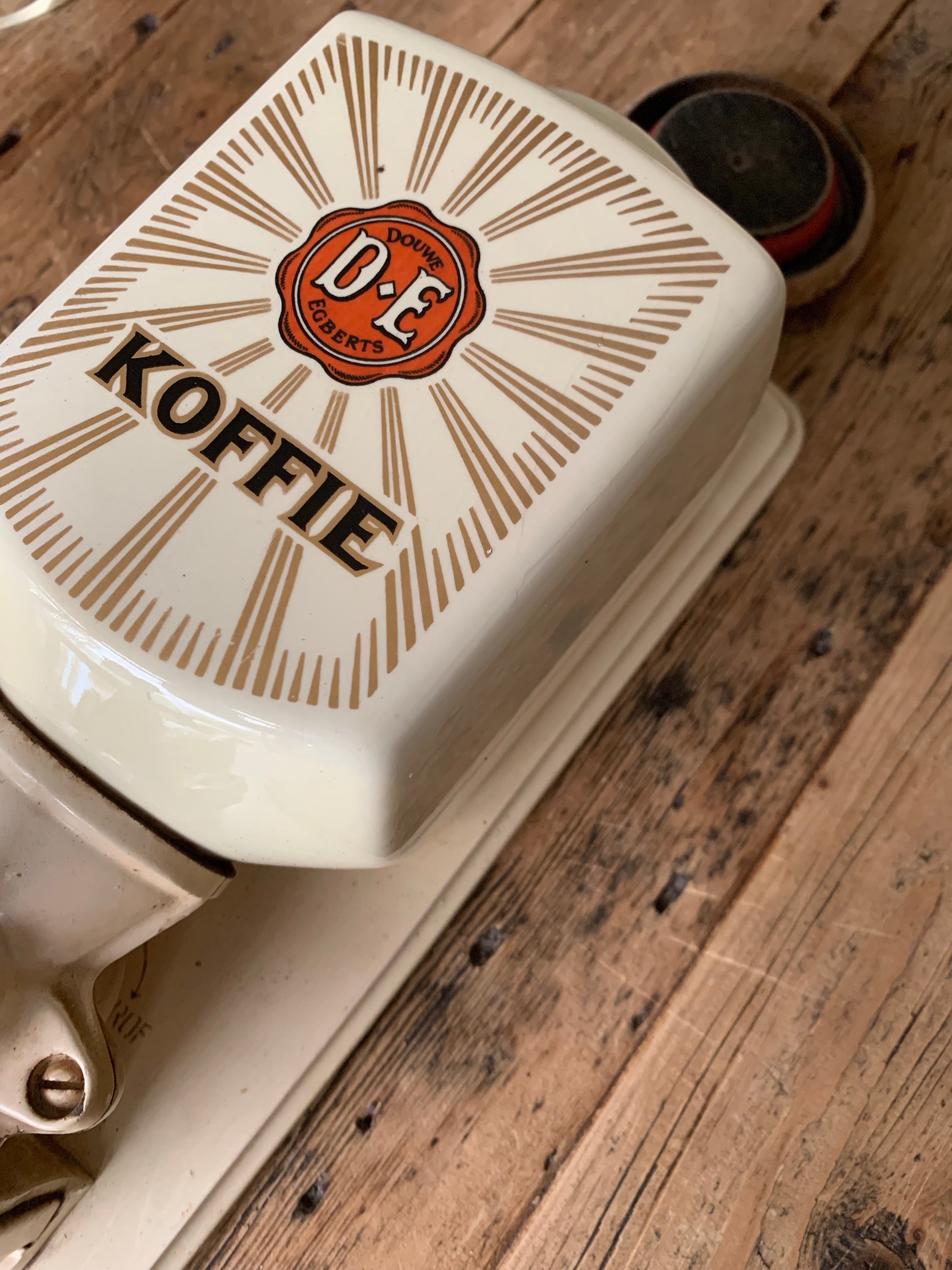 Dutch Vintage Wall Mounted Coffee Grinder (cream, red and black)