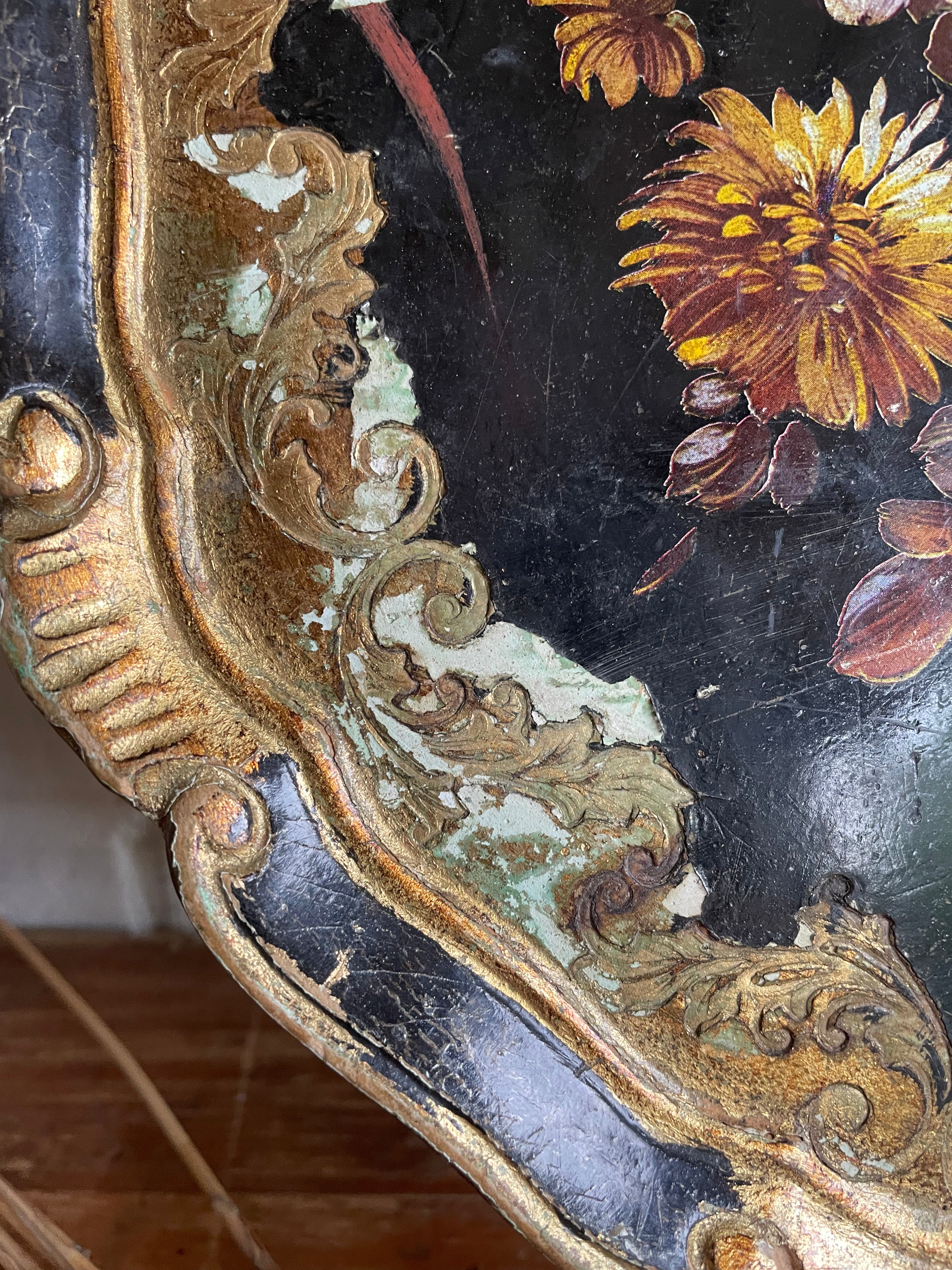 Floral Florentine Tray in Black & Gold