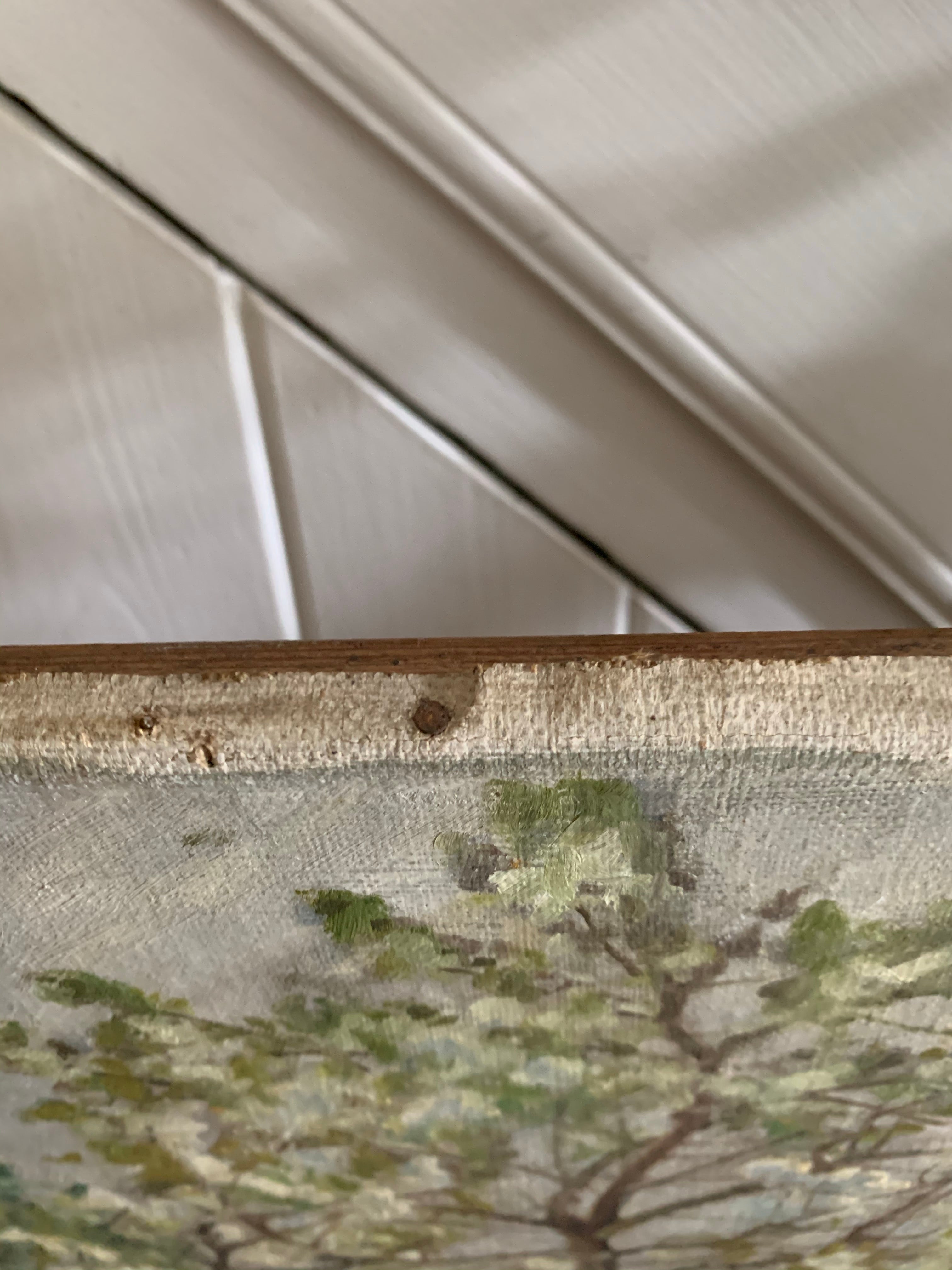 A glimpse of a cottage through the trees:  Large Oil on Canvas