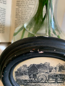 Miniature Oval Etching: Horse & Carriage