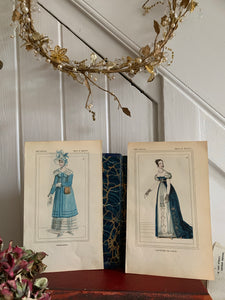 Pair of Teeny Antique French Fashion Prints