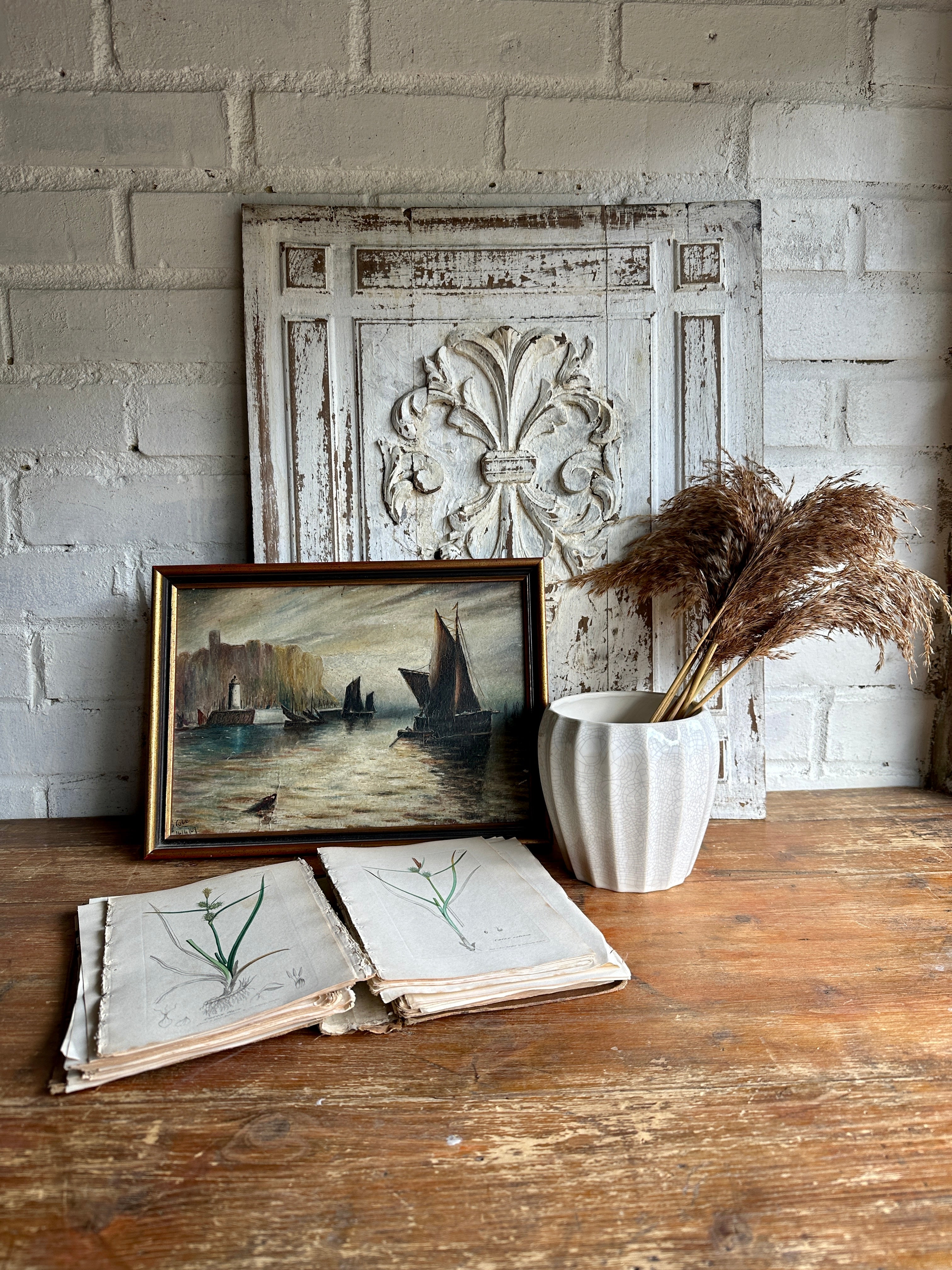 Muted Seascape with Lighthouse: Small Framed Oil on Board