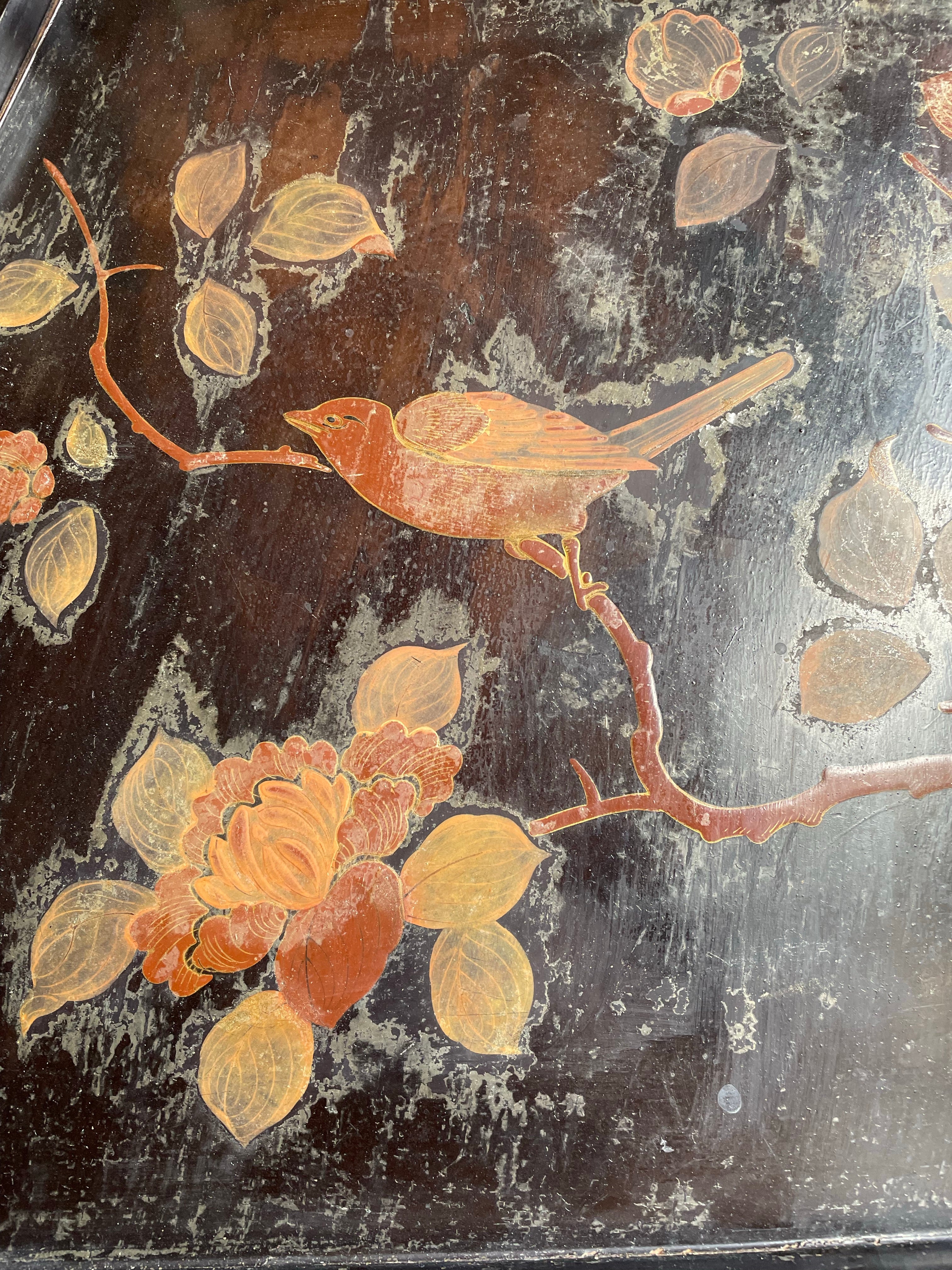 19th century Japanese Lacquered Tray with birds and trees